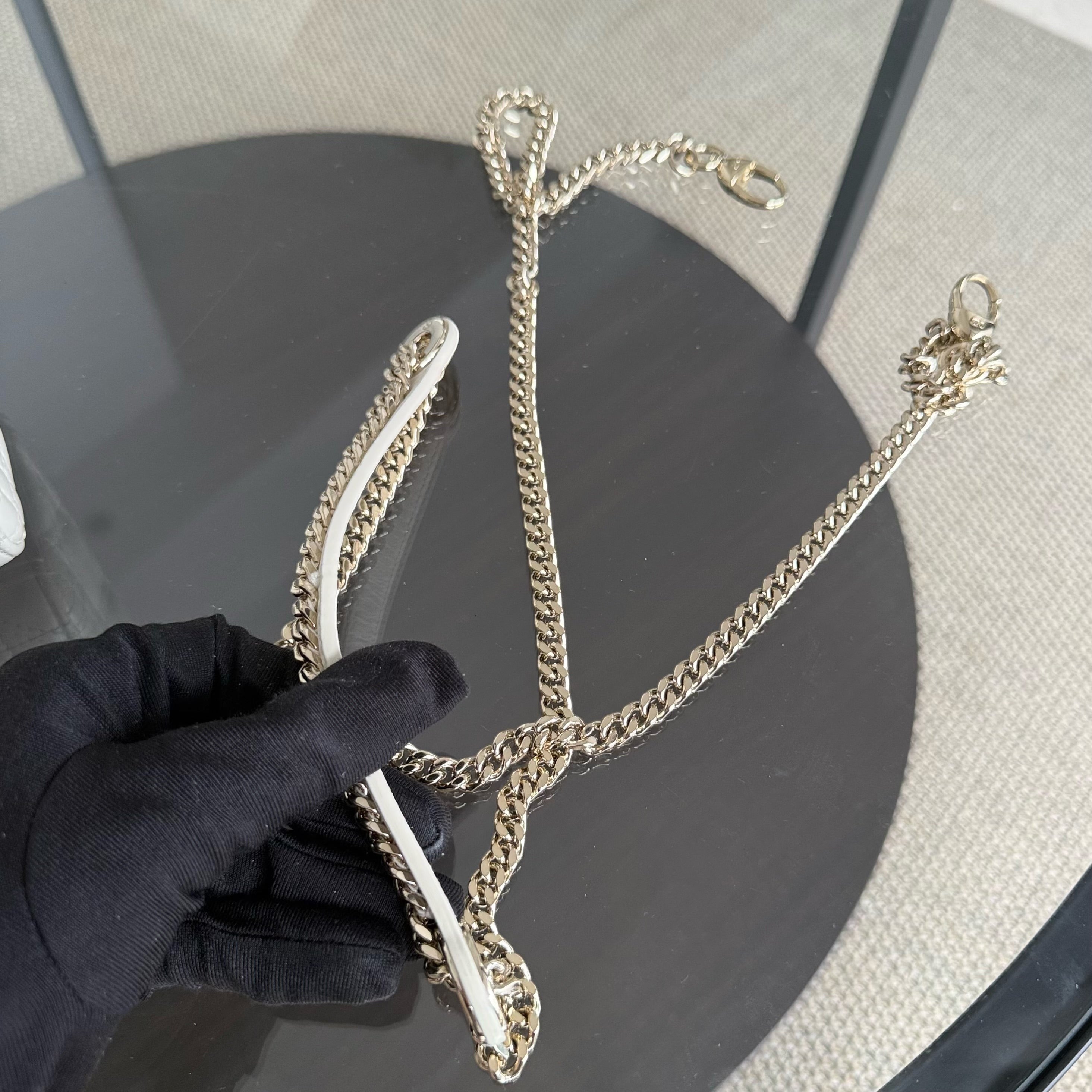 Dior Lady Mini - Year 2024 Cannage Lambskin White Gold Hardware Chain Strap
