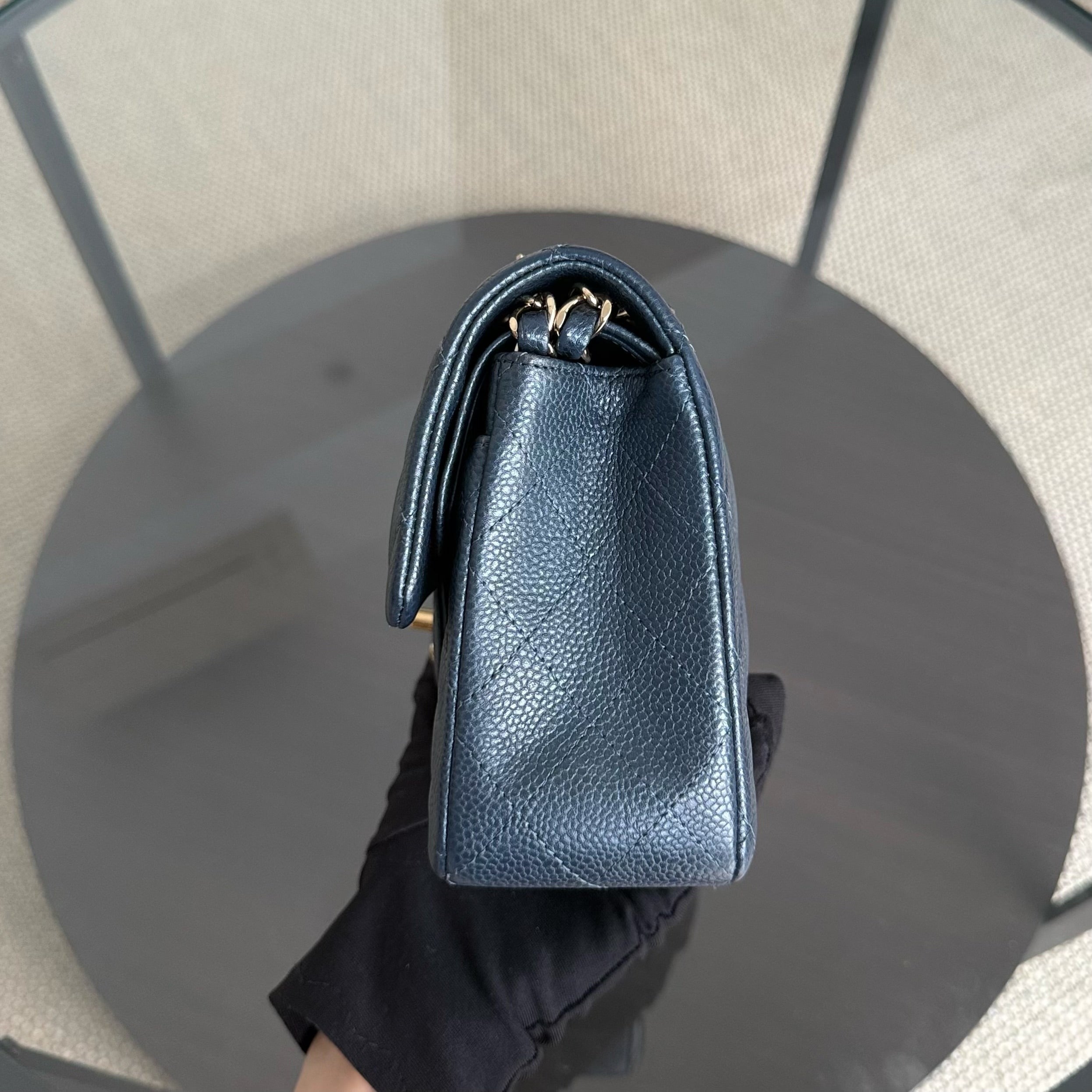 Chanel Classic Flap Small - Caviar 23CM Quilted Blue Gold Hardware Series 25