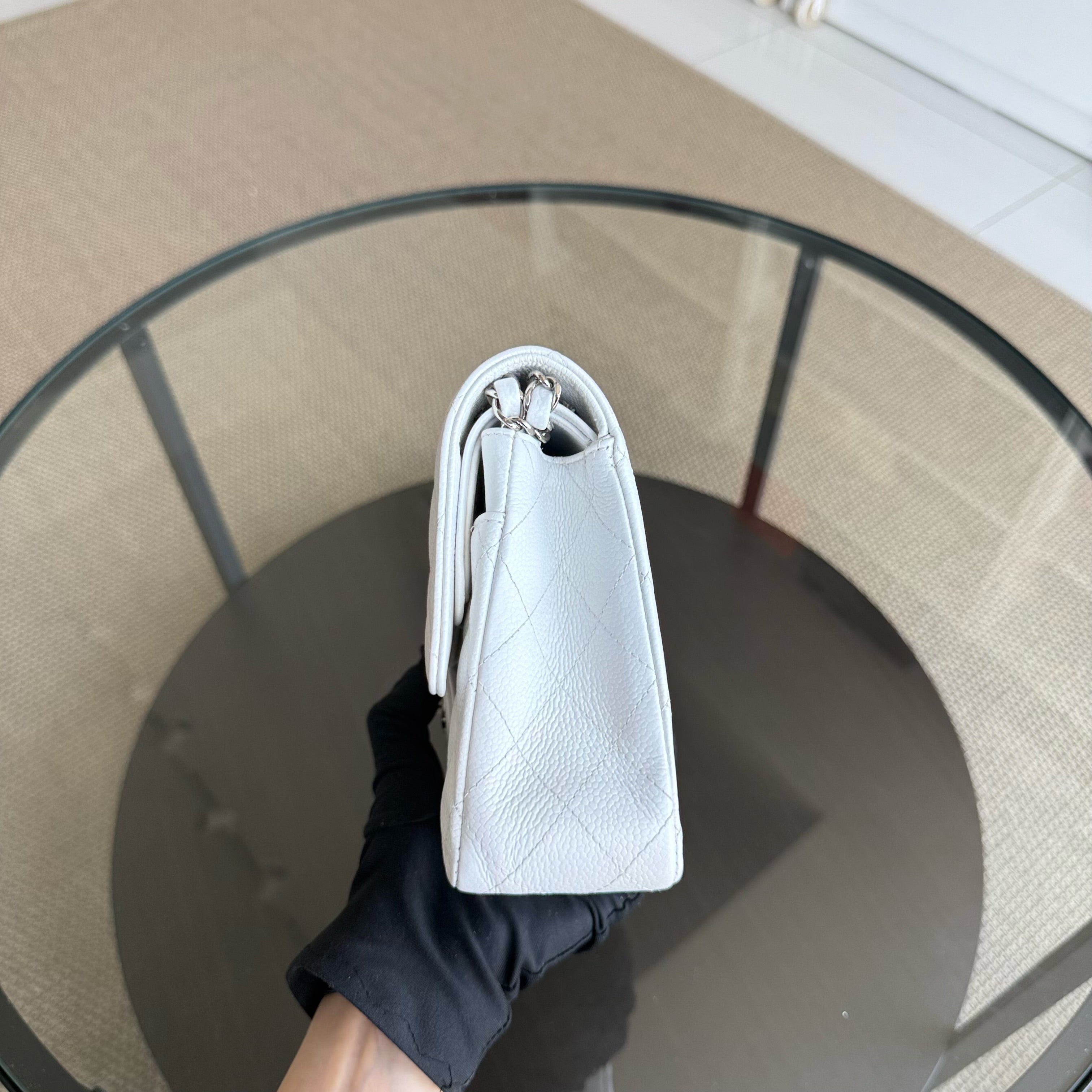 Chanel Classic Flap Medium - Caviar Quilted Grained Calfskin White Silver Hardware Series 15