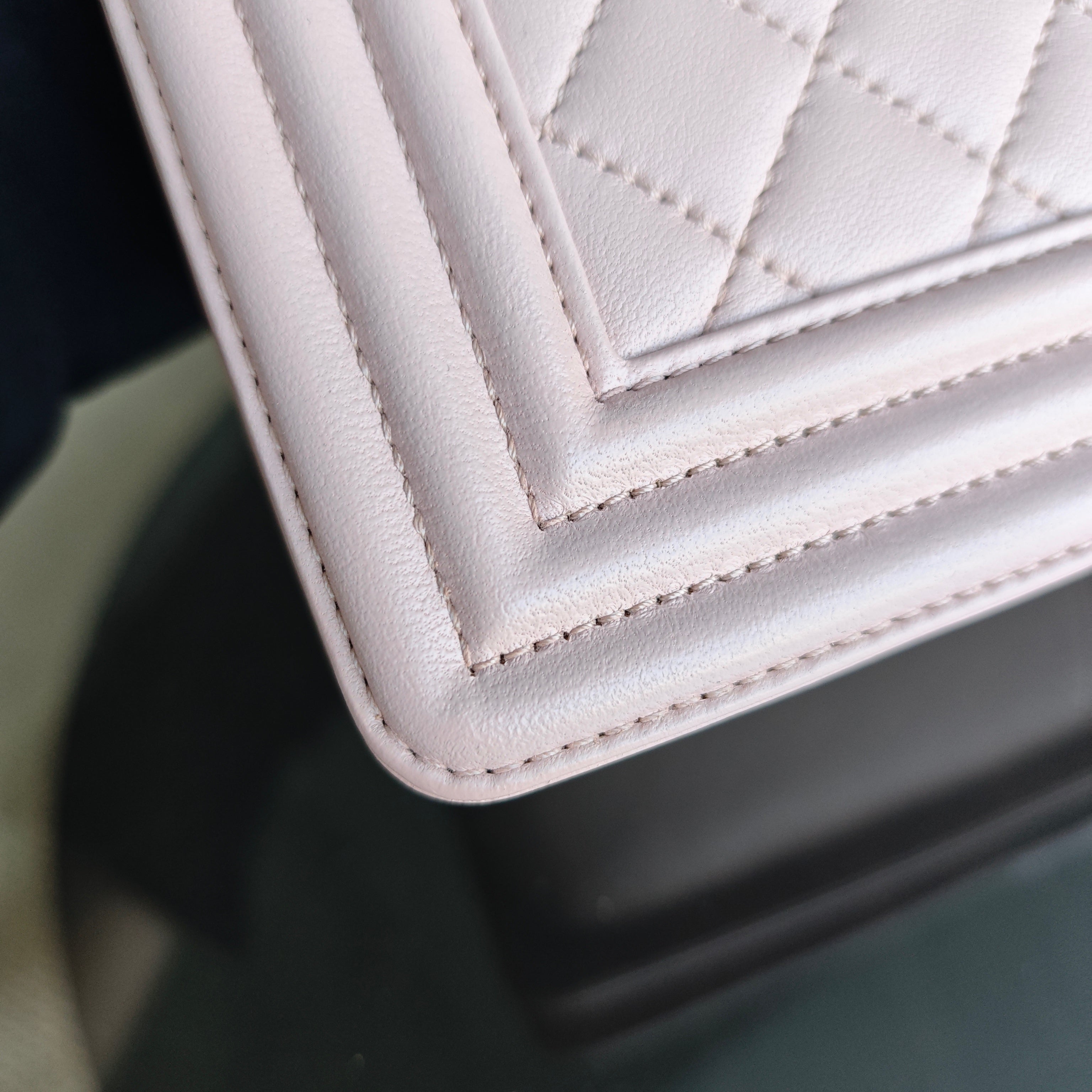 Chanel Boy Medium - Quilted Lambskin Light Sakura Pink Ruthenium Silver Hardware Series 23