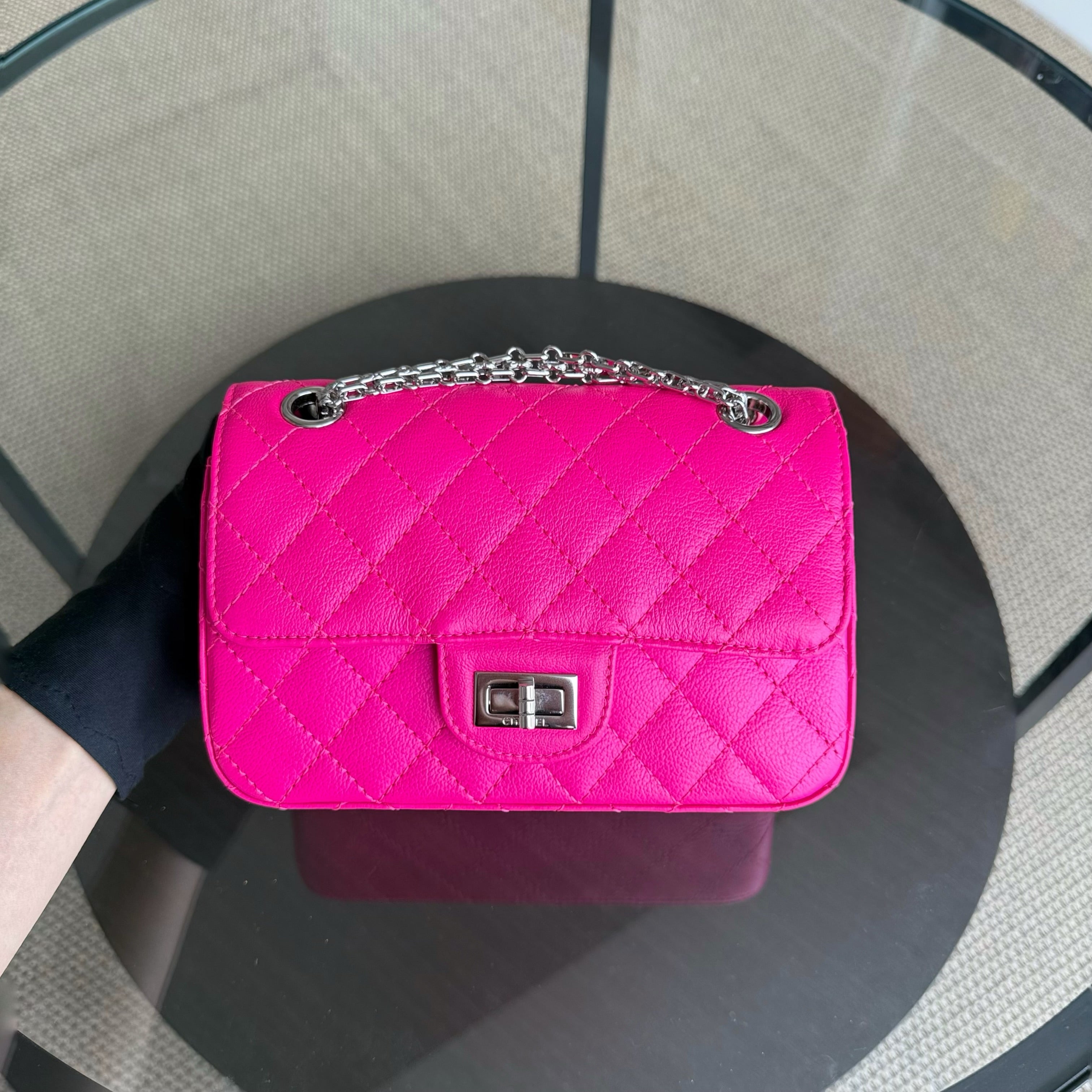 Chanel 2.55 Reissue Mini - 20CM Quilted Grained Calfskin Pink Silver Hardware Series 28