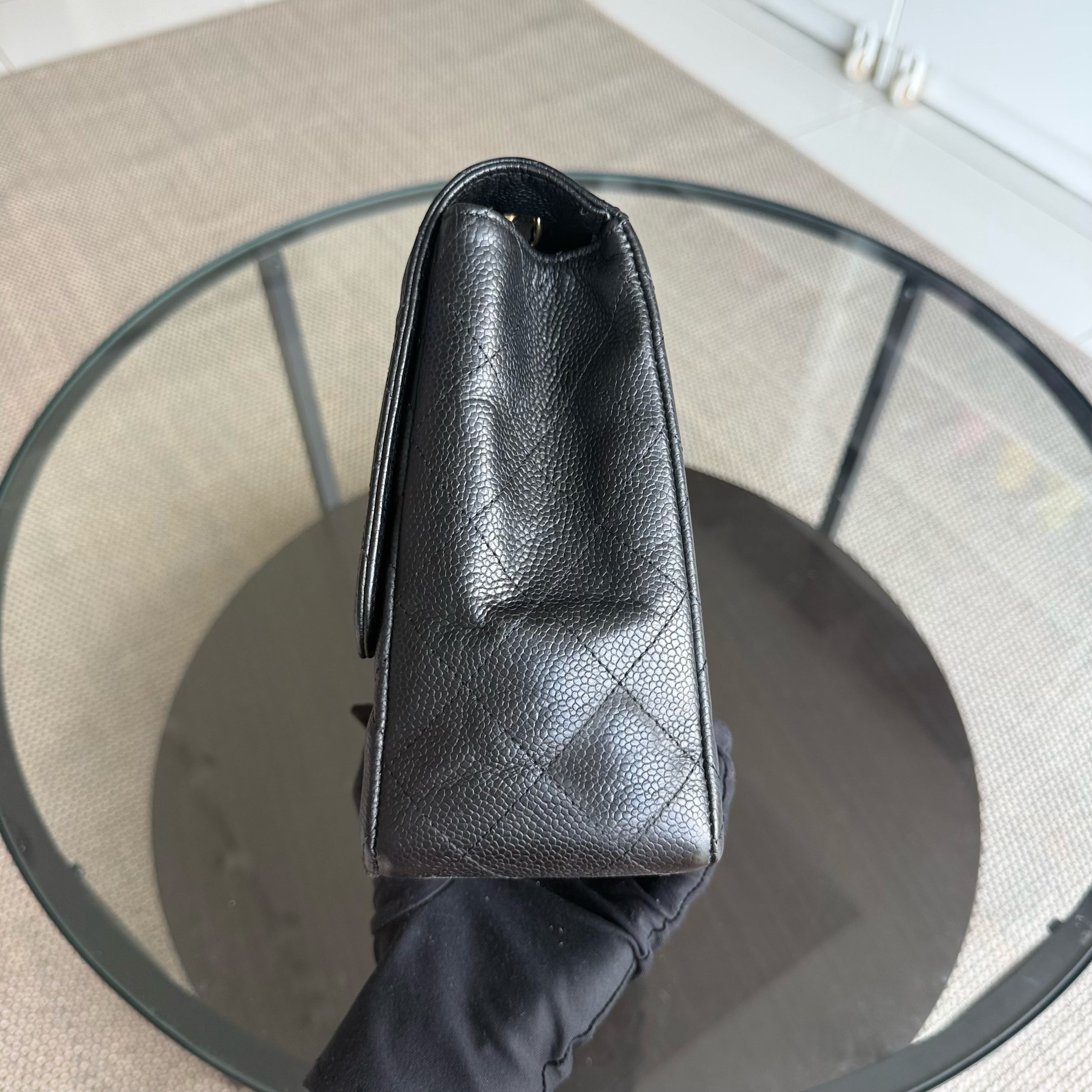 Chanel Classic Flap Jumbo - Caviar 30CM Single Flap Quilted Black Gold Hardware