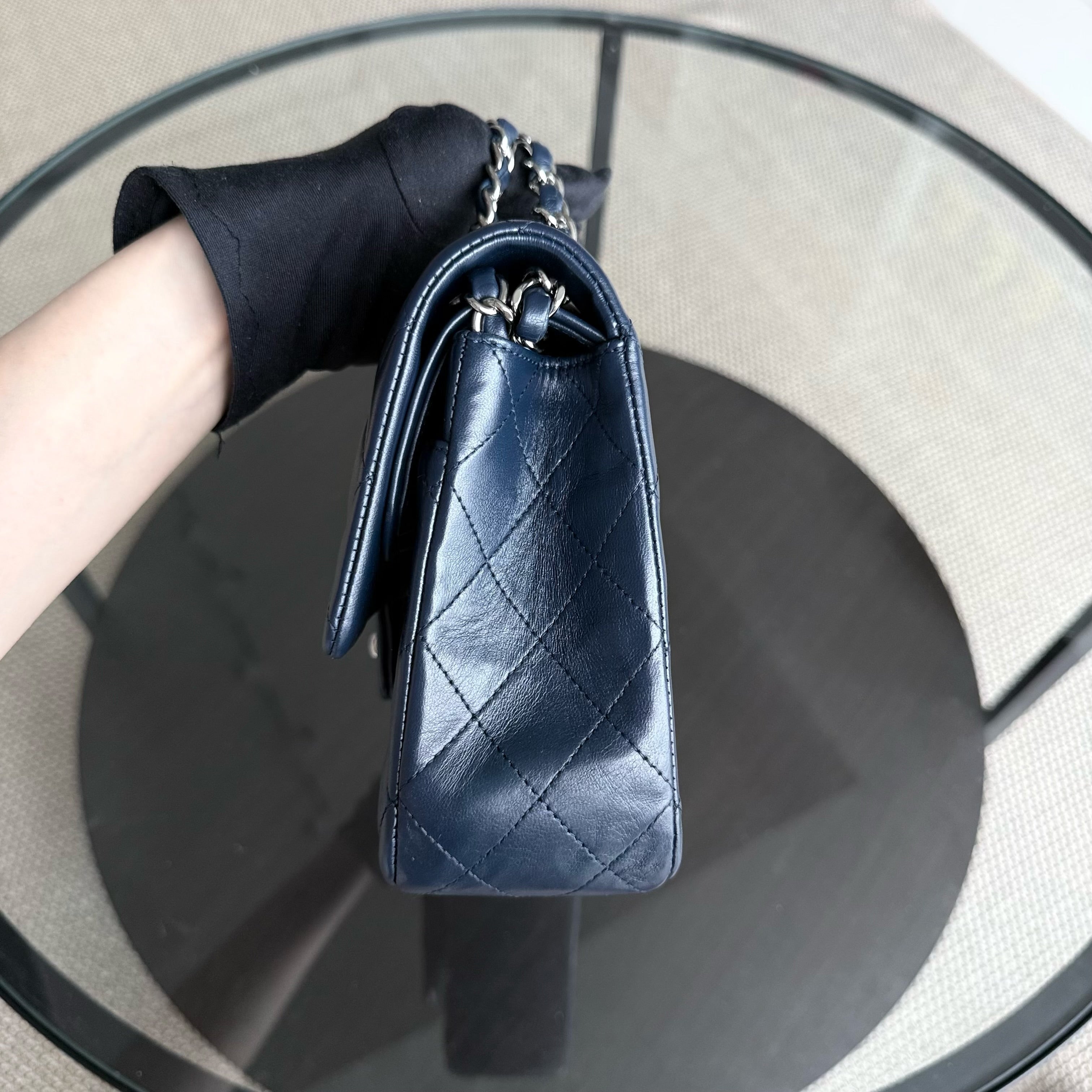 Chanel Classic Flap Medium - 25CM Quilted Lambskin Dark Blue Silver Hardware Series 13