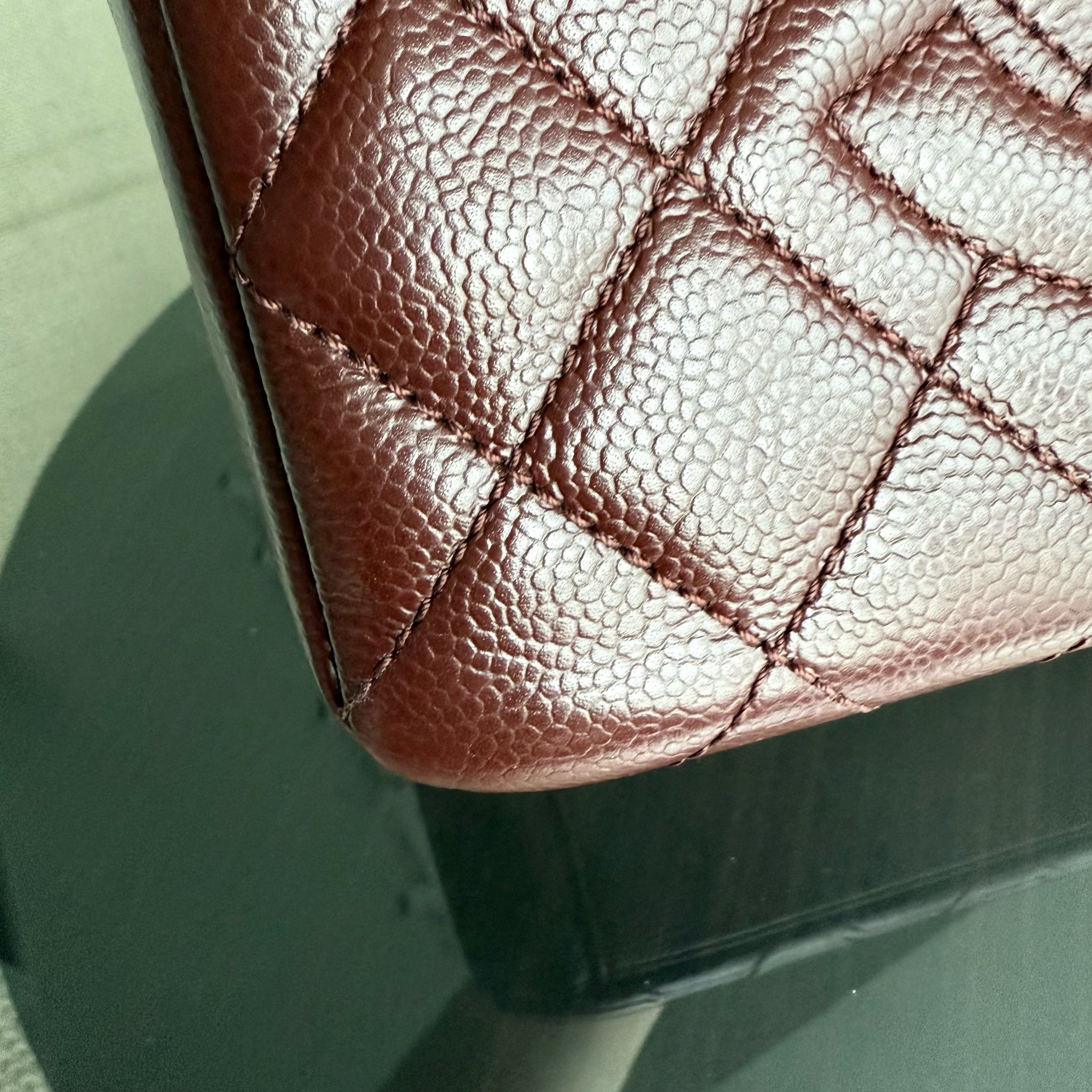 Chanel PST Petite Shopping Tote - Caviar Quilted Burgundy Dark Red Silver Hardware Series 18