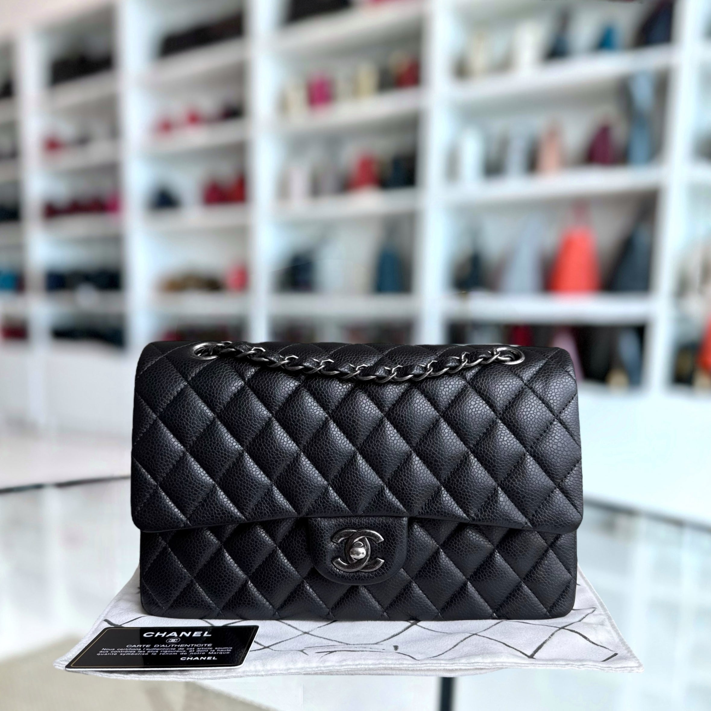 Chanel Classic Flap Medium - Caviar 25CM Quilted Black Ruthenium Silver Hardware Series 21