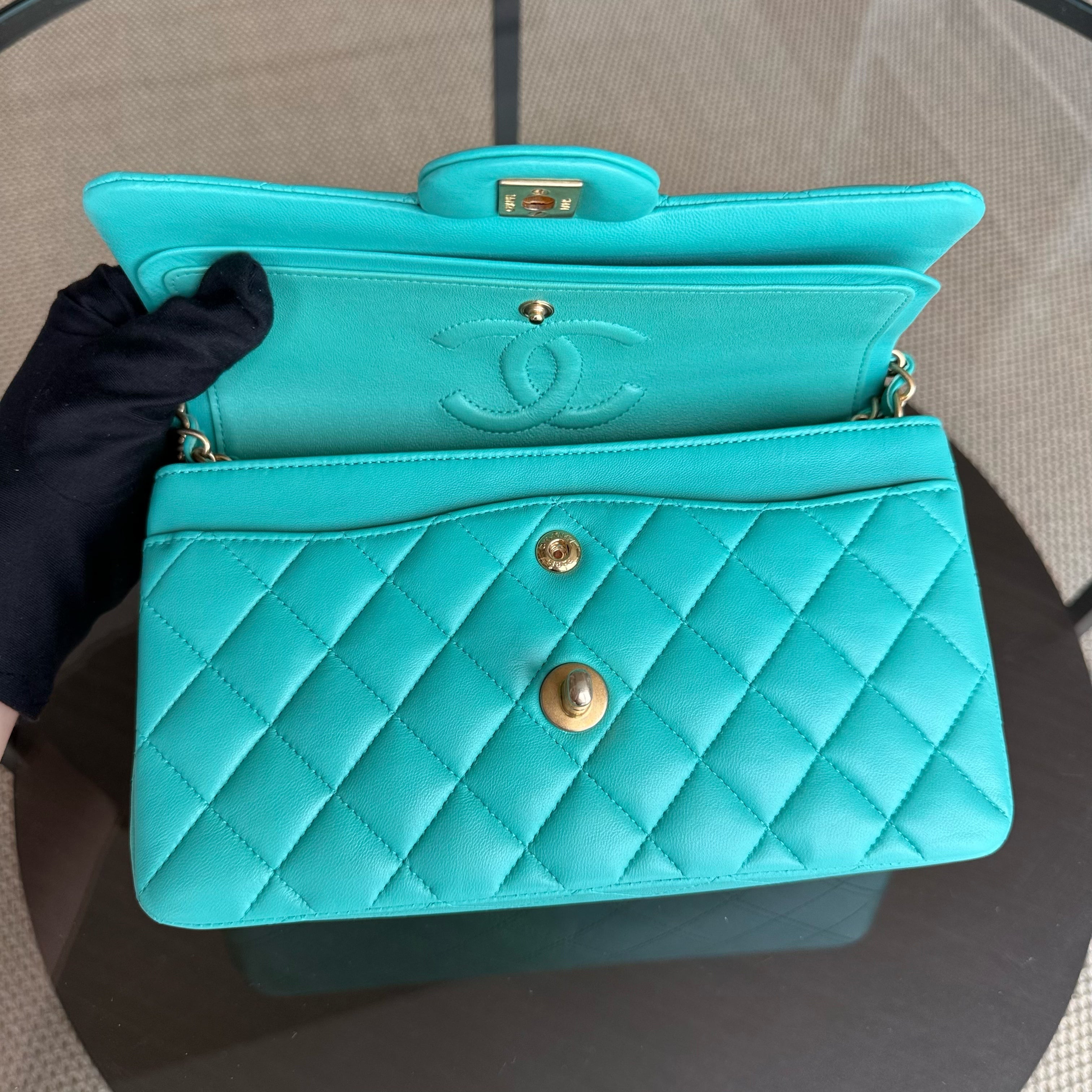Chanel Classic Flap Small - 23CM Quilted Lambskin Blue Green Gold Hardware Series 27
