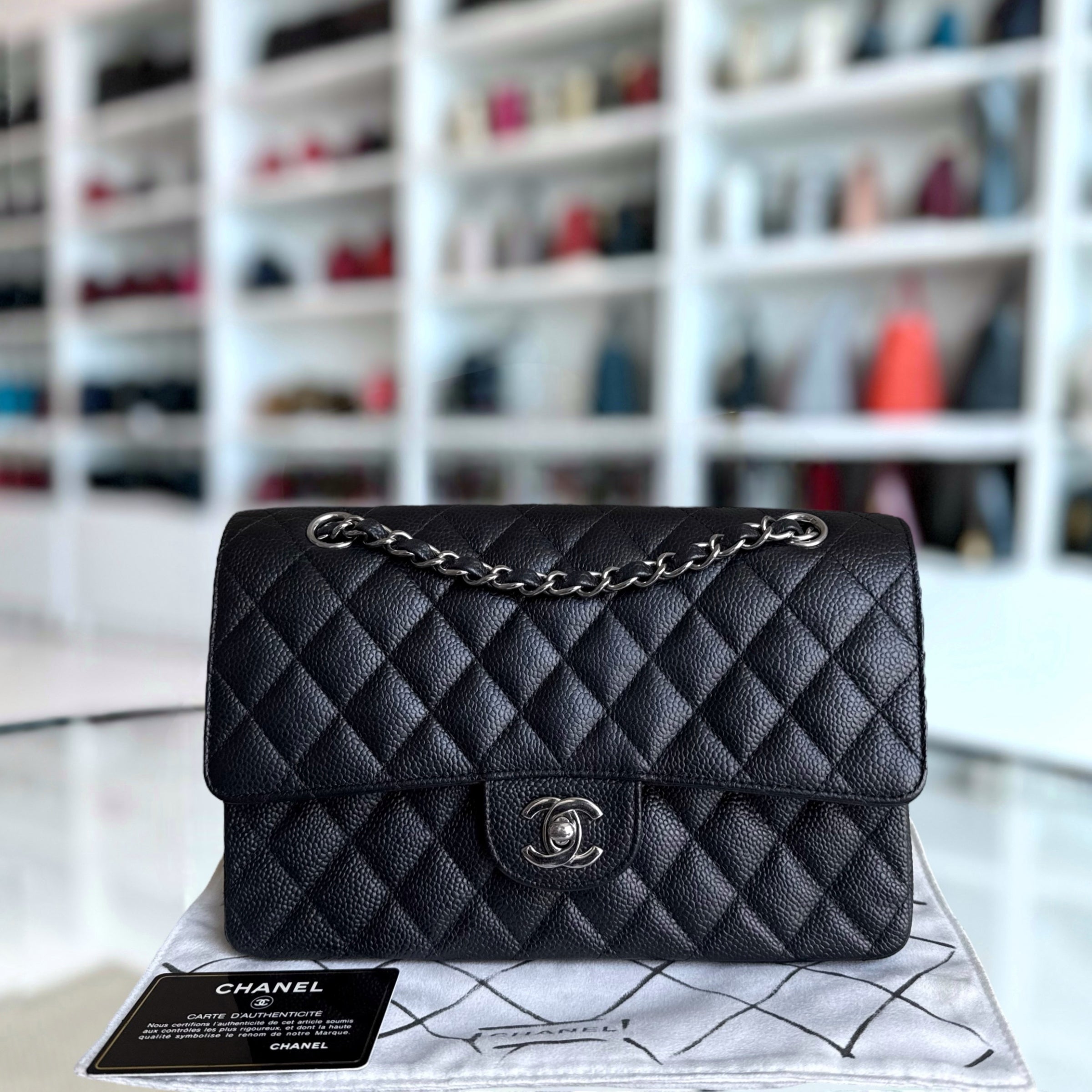 Chanel Classic Flap Medium - Caviar 25CM Quilted Black Silver Hardware Series 16