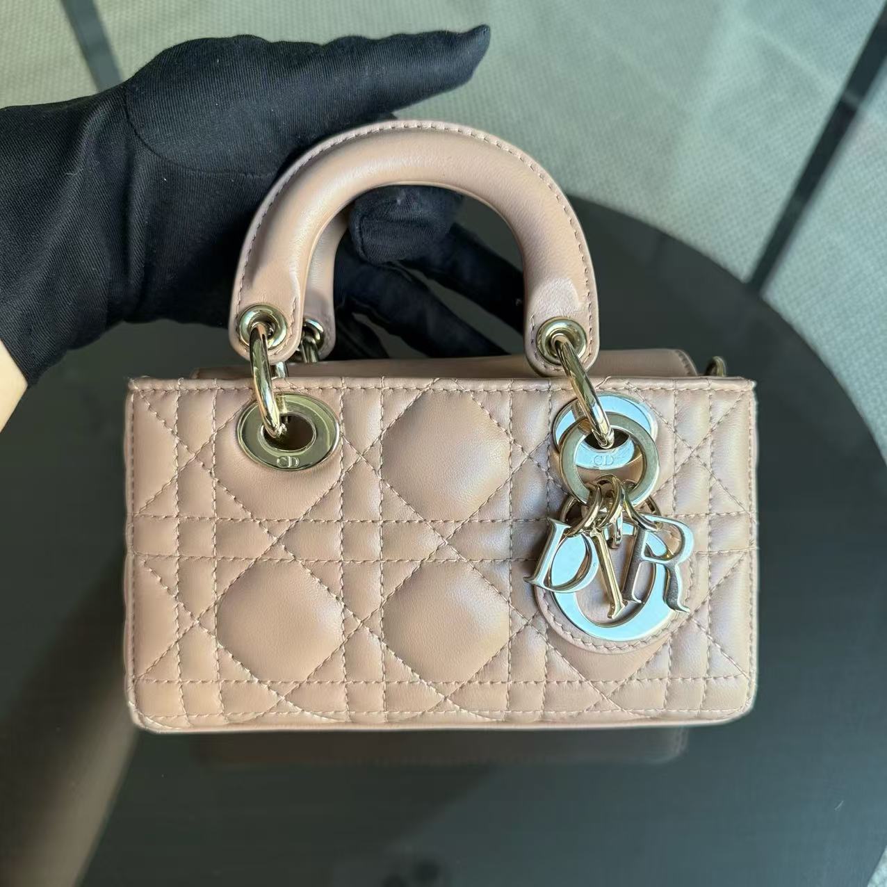 Dior D-joy Micro - Lambskin Cannage Nude Pink Gold Hardware