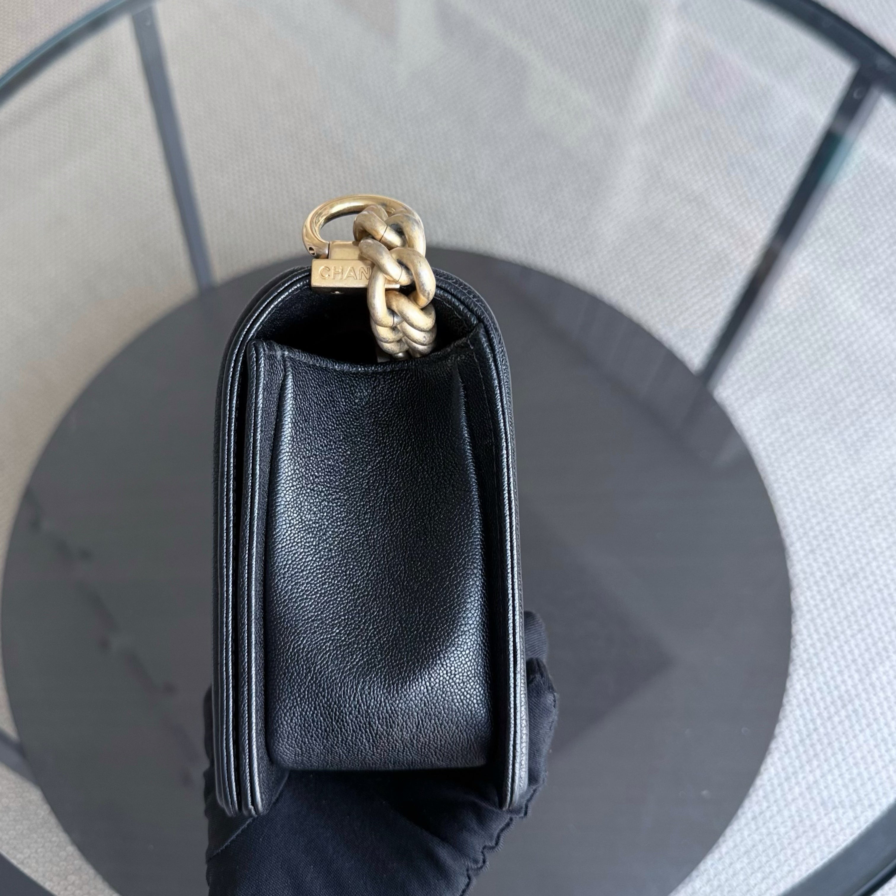 Chanel Boy Medium - Caviar 25CM Chevron Black Gold Hardware