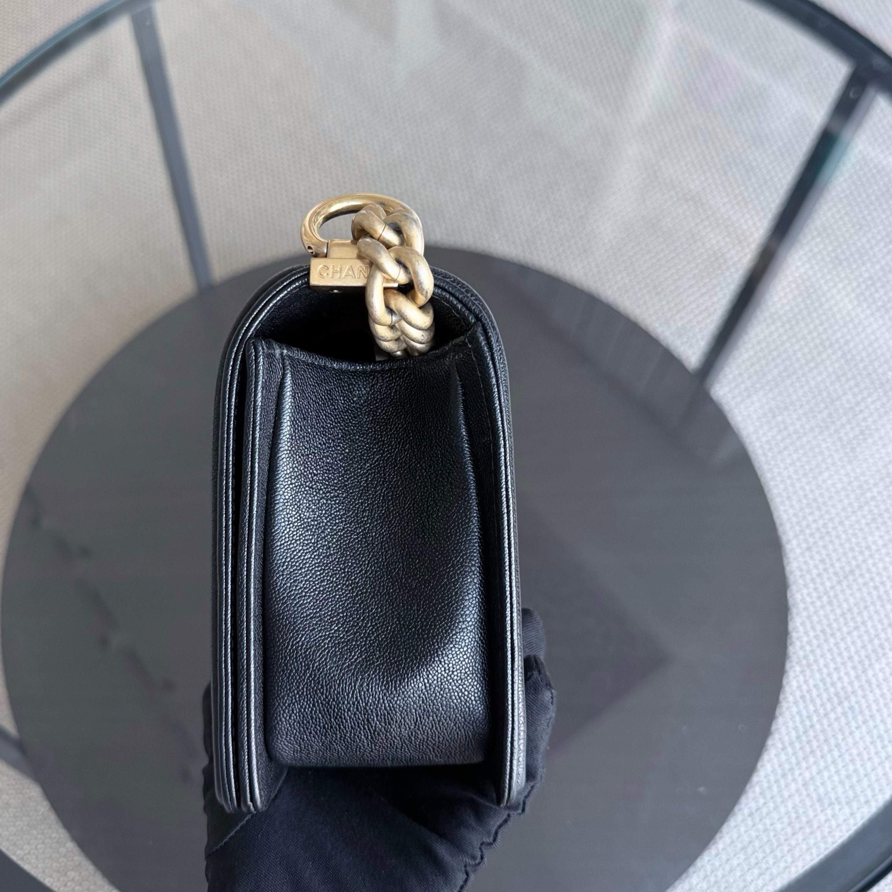 Chanel Boy Medium - Caviar 25CM Chevron Black Gold Hardware