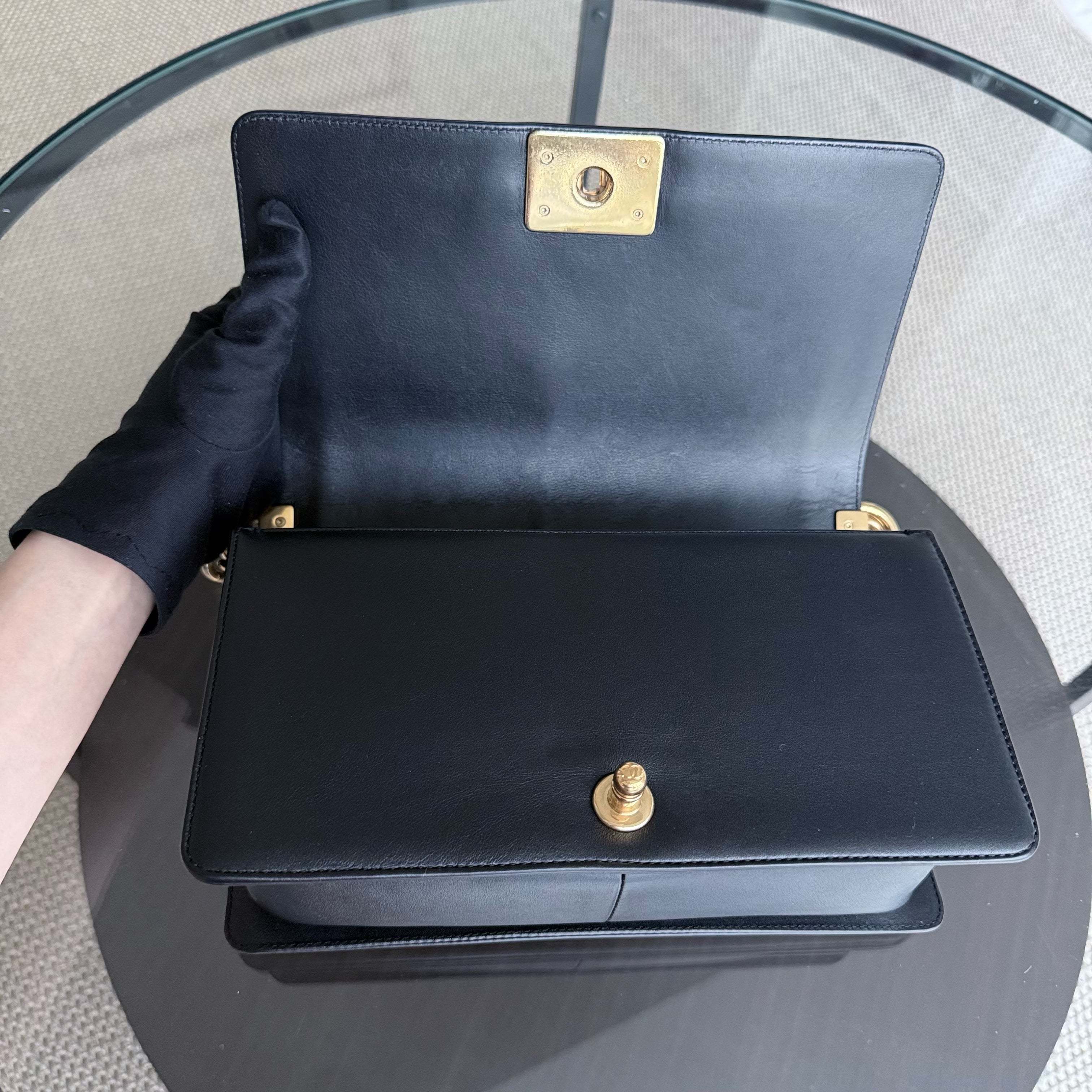 Chanel Boy Medium - 25CM Quilted Calfskin Black Gold Hardware Series 20