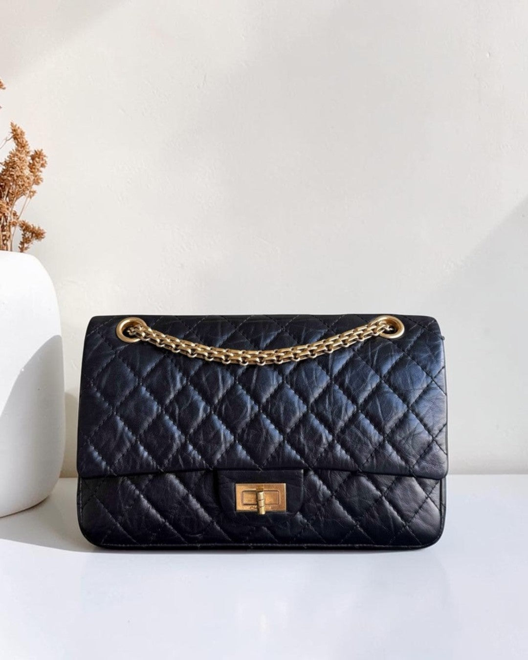 Chanel Reissue 2.55 225 - 24CM Quilted Aged Calfskin Black Gold Hardware