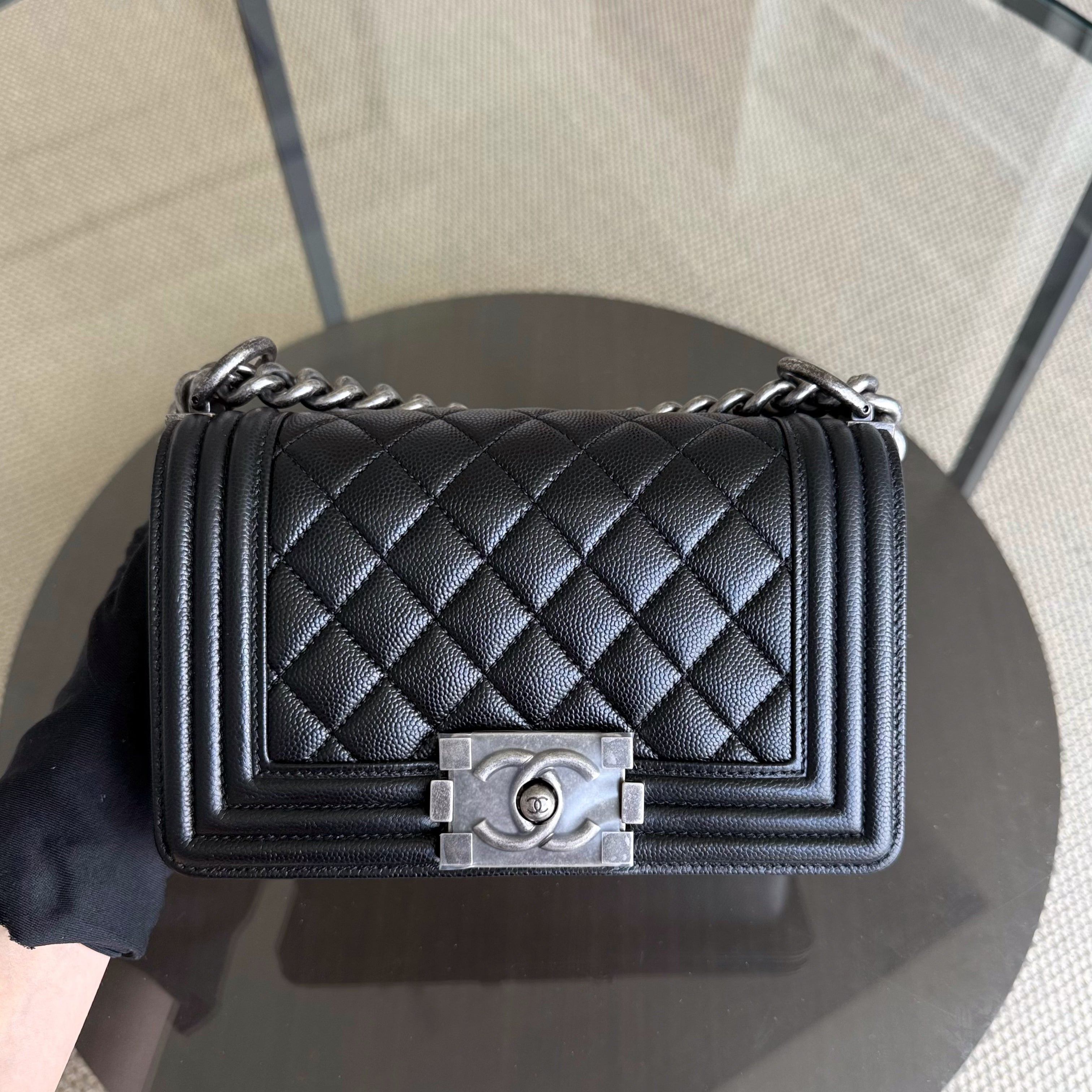 Chanel Boy Small - Caviar 20CM Quilted Black Ruthenium Silver Hardware Series 25