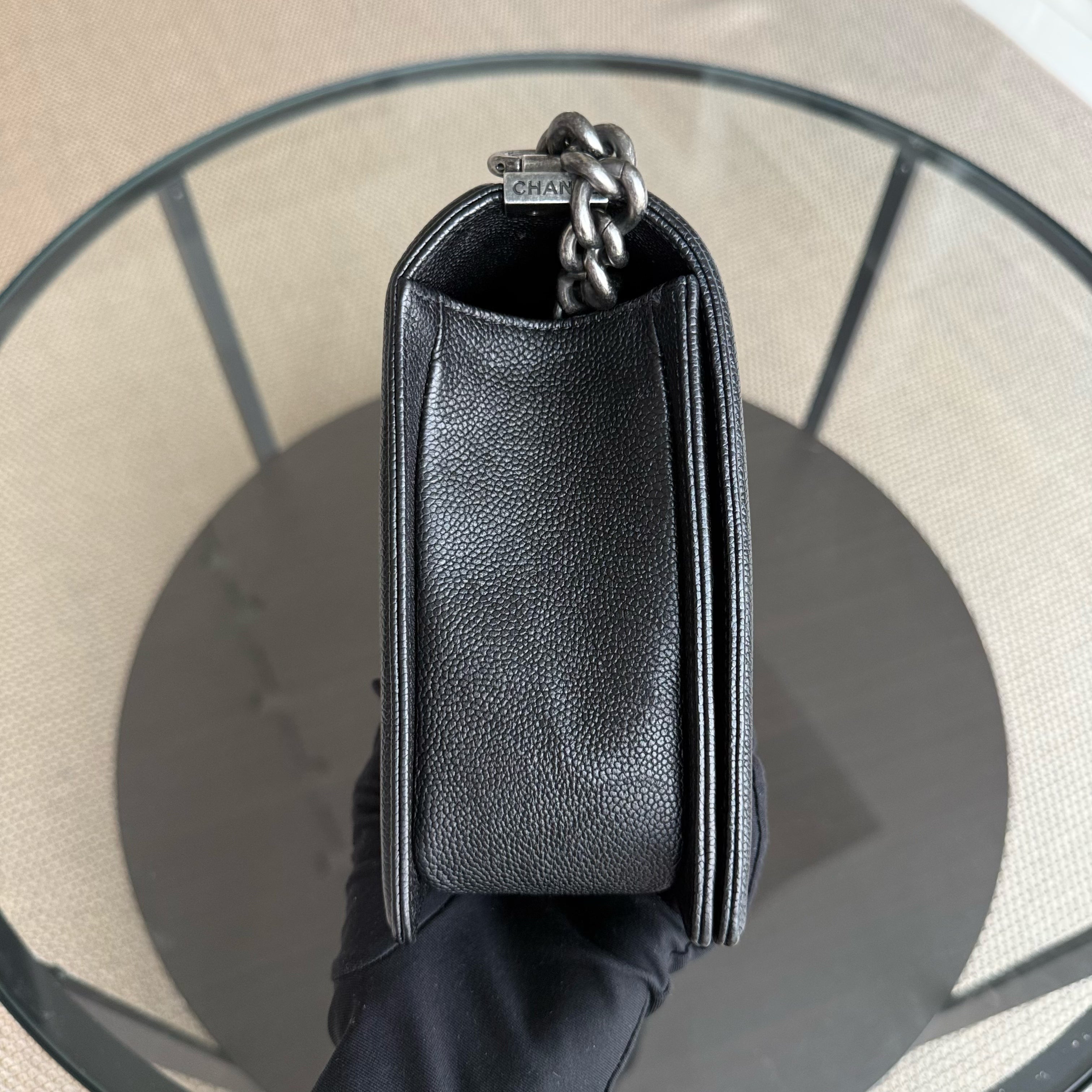 Chanel Boy Medium - Caviar 28CM New Medium Quilted Black Ruthenium Silver Hardware Series 23