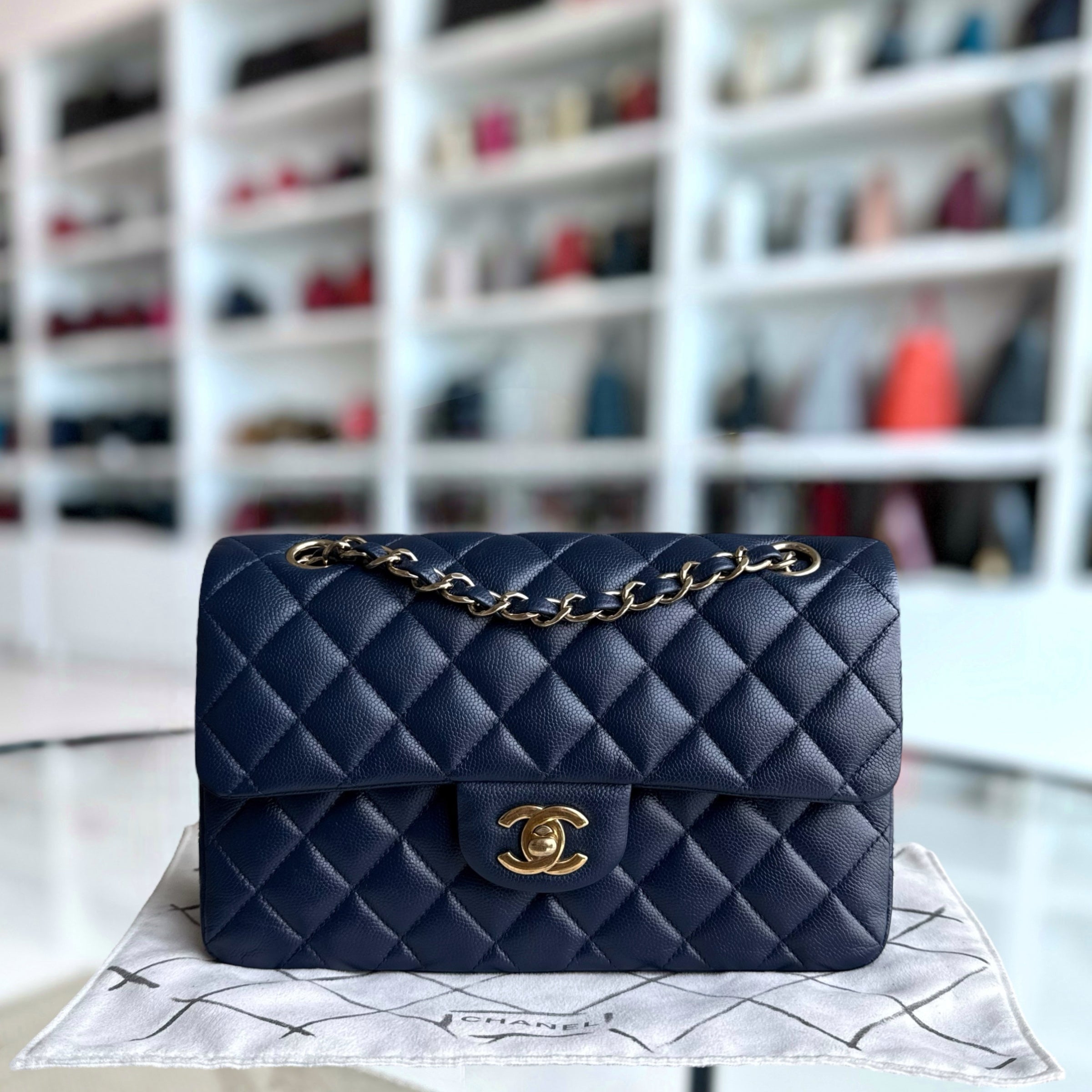 Chanel Classic Flap Small - Caviar 23CM Quilted Dark Blue Gold Hardware Series 24