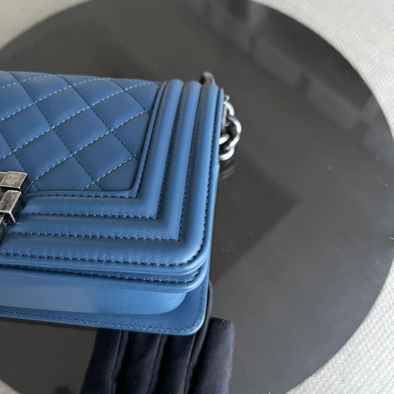 Chanel Boy Small - Quilted Calfskin Blue Ruthenium Silver Hardware Series 23