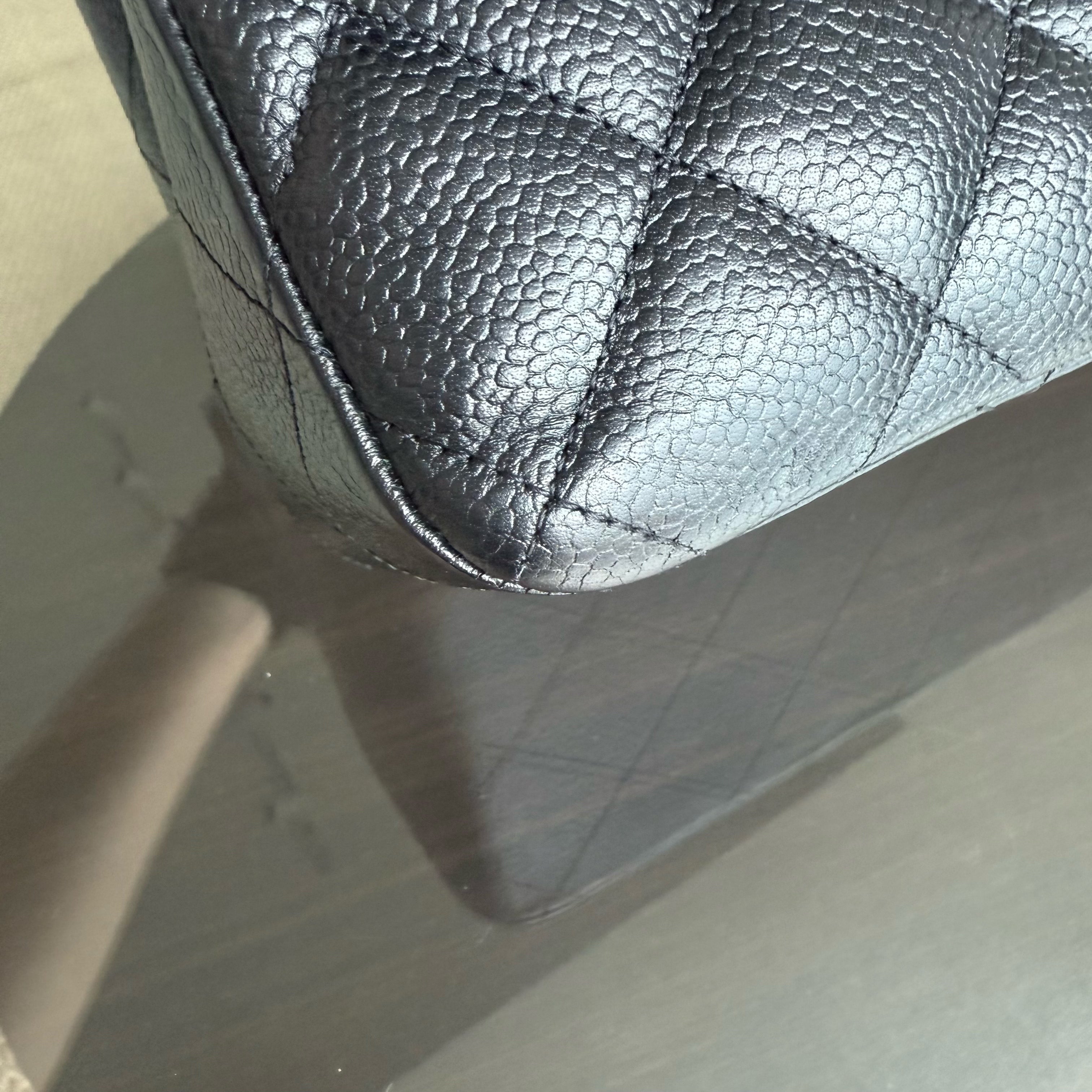 Chanel Classic Flap Jumbo - Caviar 30CM Double Flap Quilted Black Silver Hardware Series 18