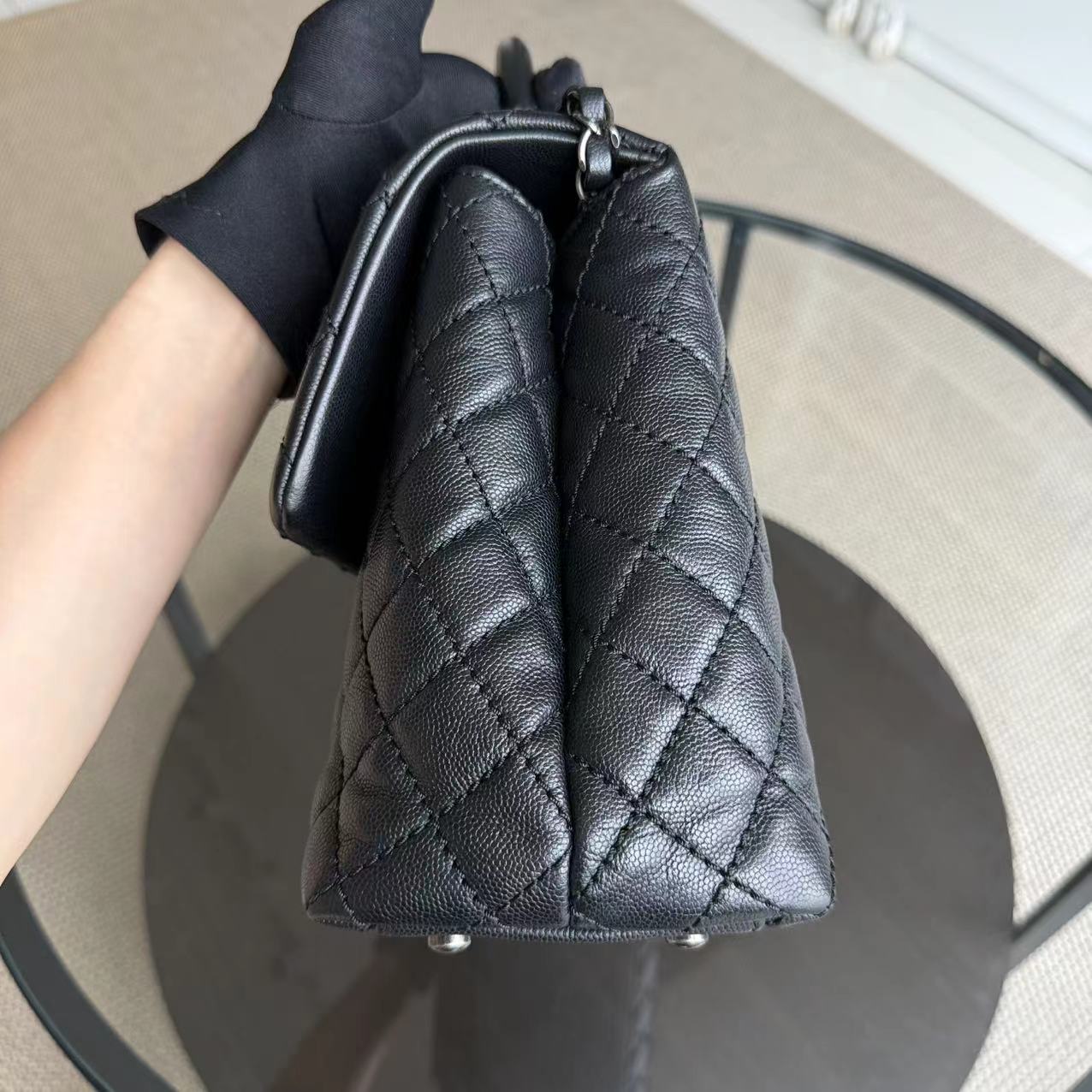 Chanel Coco Handle Caviar Large Quilted Black Silver Hardware Series 21