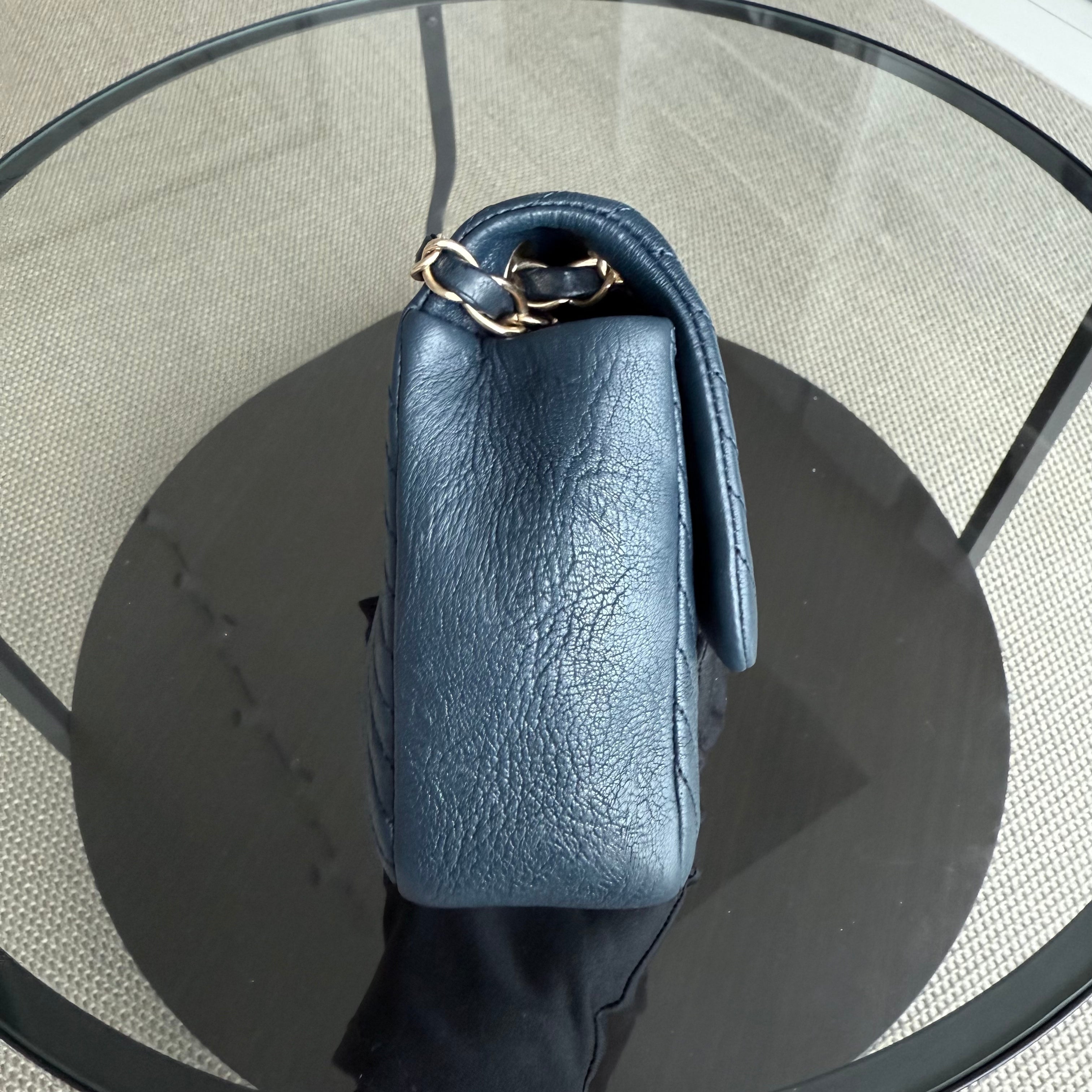 Chanel Seasonal Herringbone Medium Flap - Calfskin Chevron Blue Distressed Aged Gold Hardware Series 21