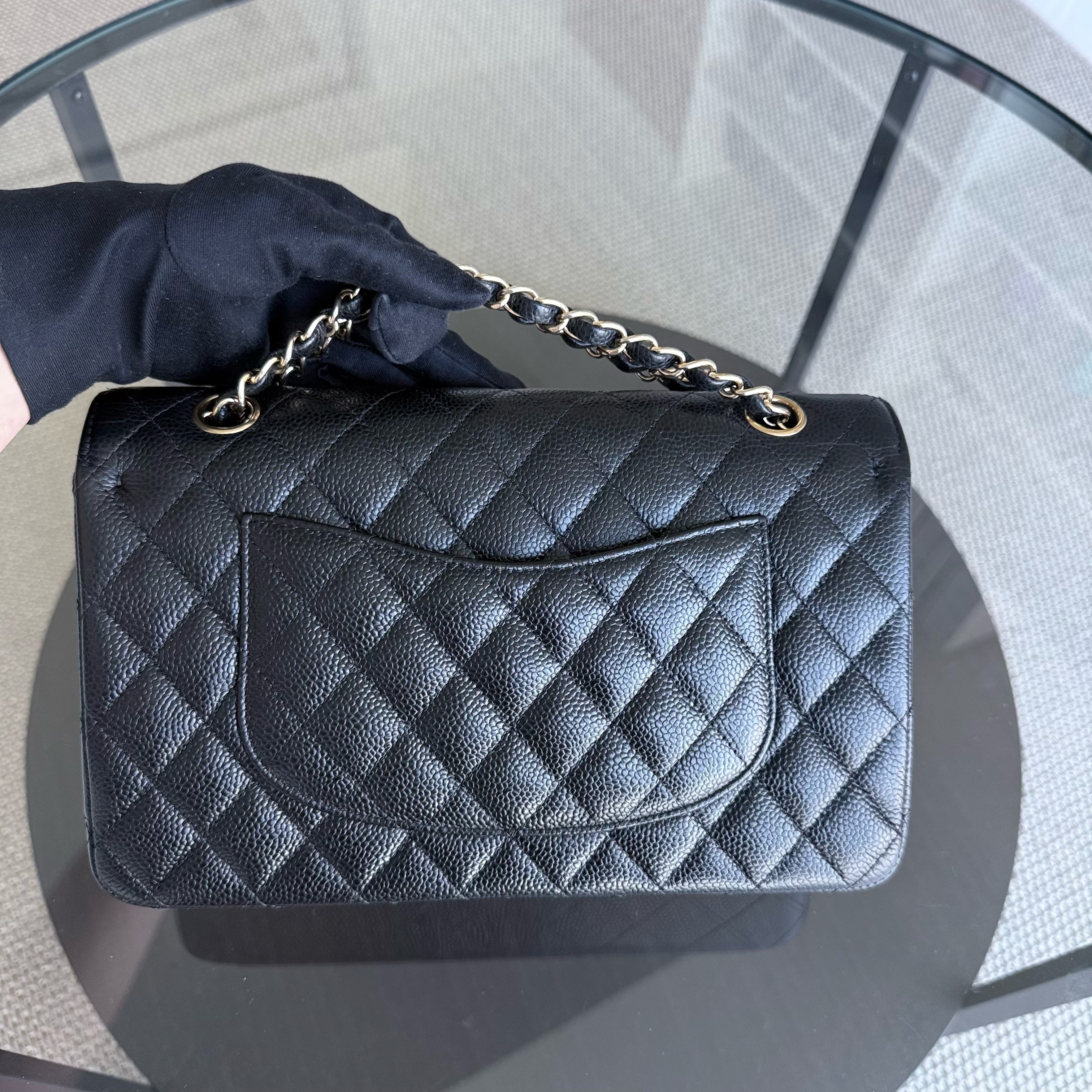 Chanel Classic Flap Medium - Caviar 25CM Quilted Black Gold Hardware Series 25