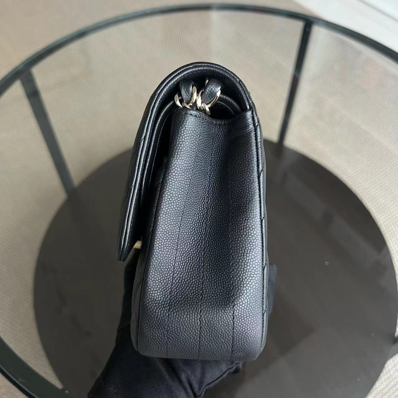 Chanel Classic Flap Medium - Caviar 25CM Chevron Grained Calfskin Black Golden Hardware Series 27