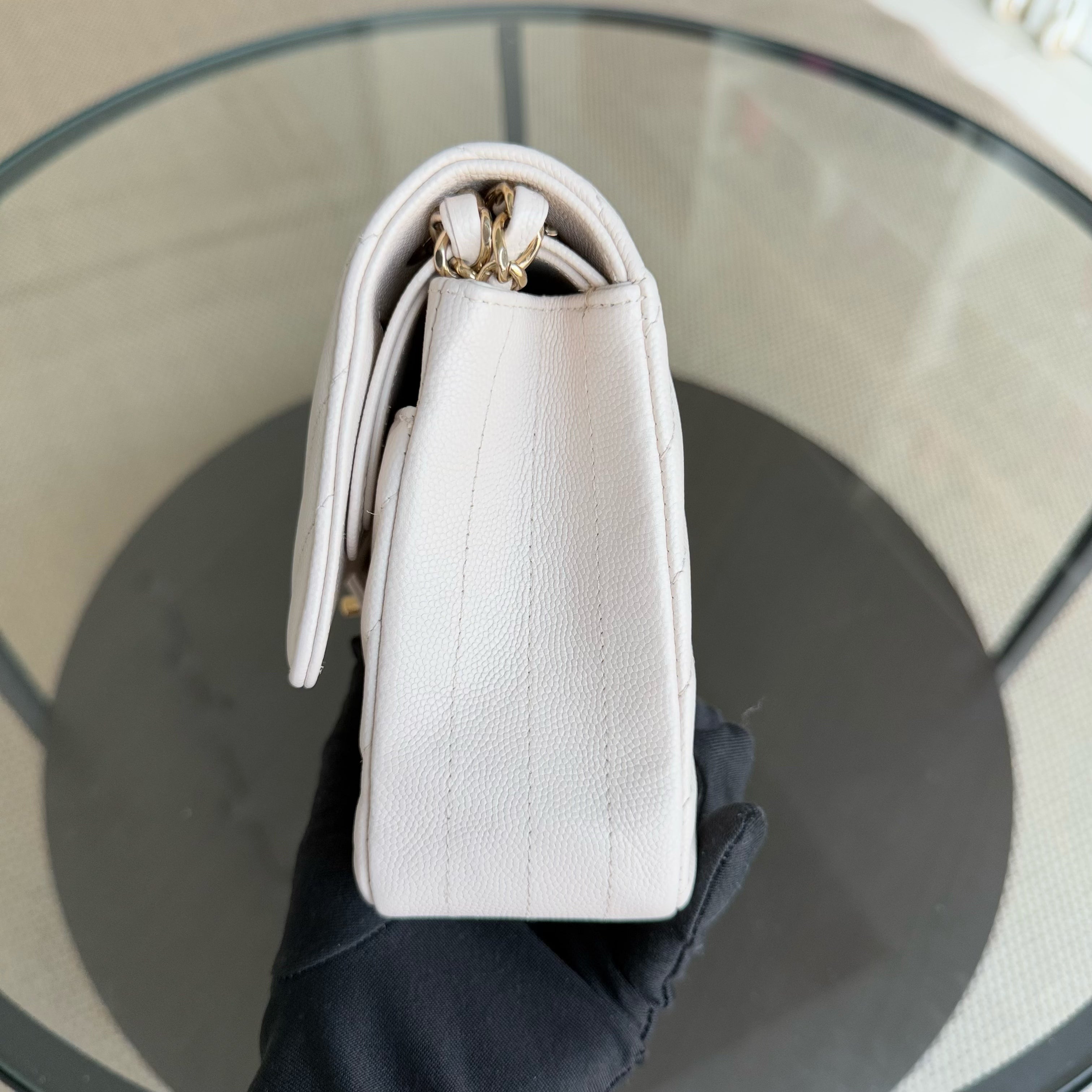 Balance of Chanel Classic Flap Medium - Caviar Chevron Cream White Gold Hardware Series 26 and balance of Chanel Classic Flap Medium - Caviar 25CM Quilted Light Green Gold Hardware Series 25