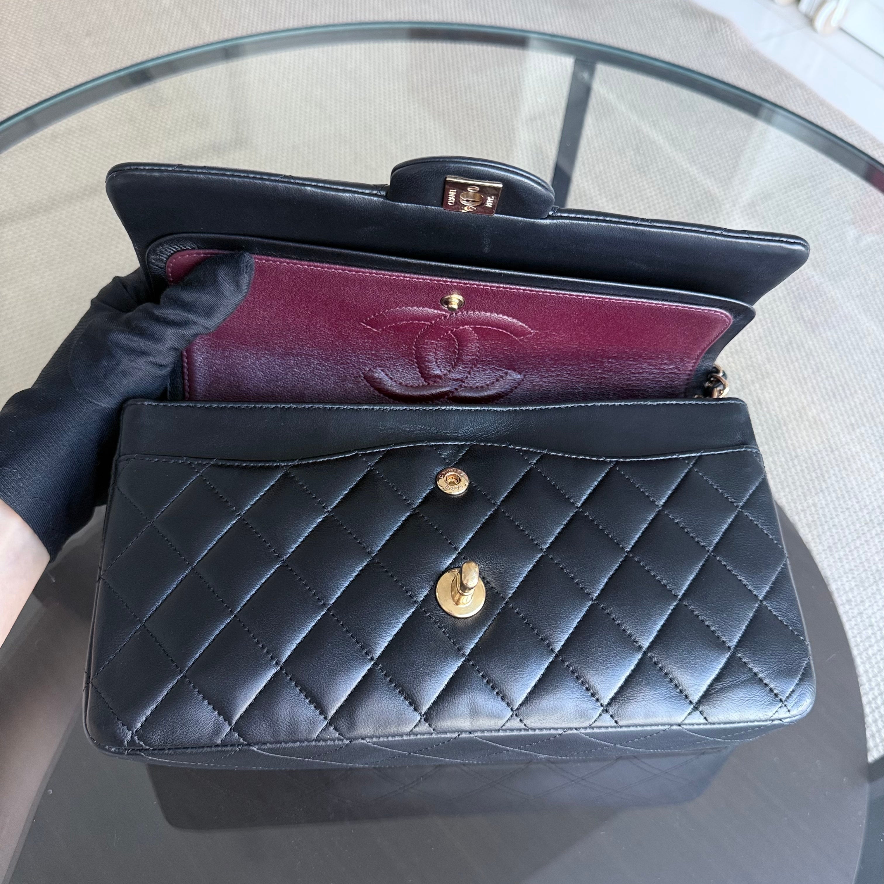 Chanel Classic Flap Medium - 25CM Quilted Lambskin Black Gold Hardware Series 22