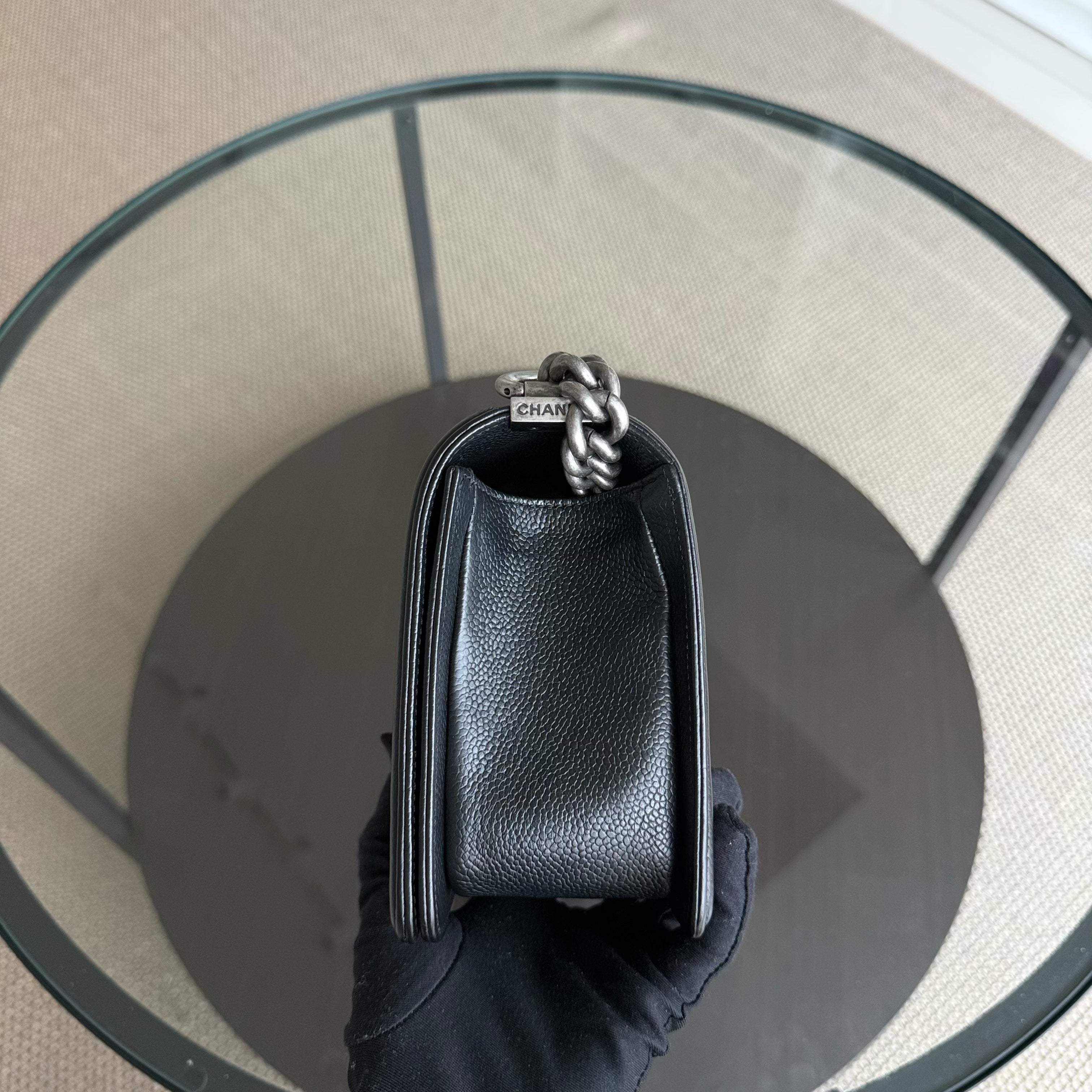 Chanel Boy Medium - Caviar 25CM Chevron Black Ruthenium Silver Hardware Series 29