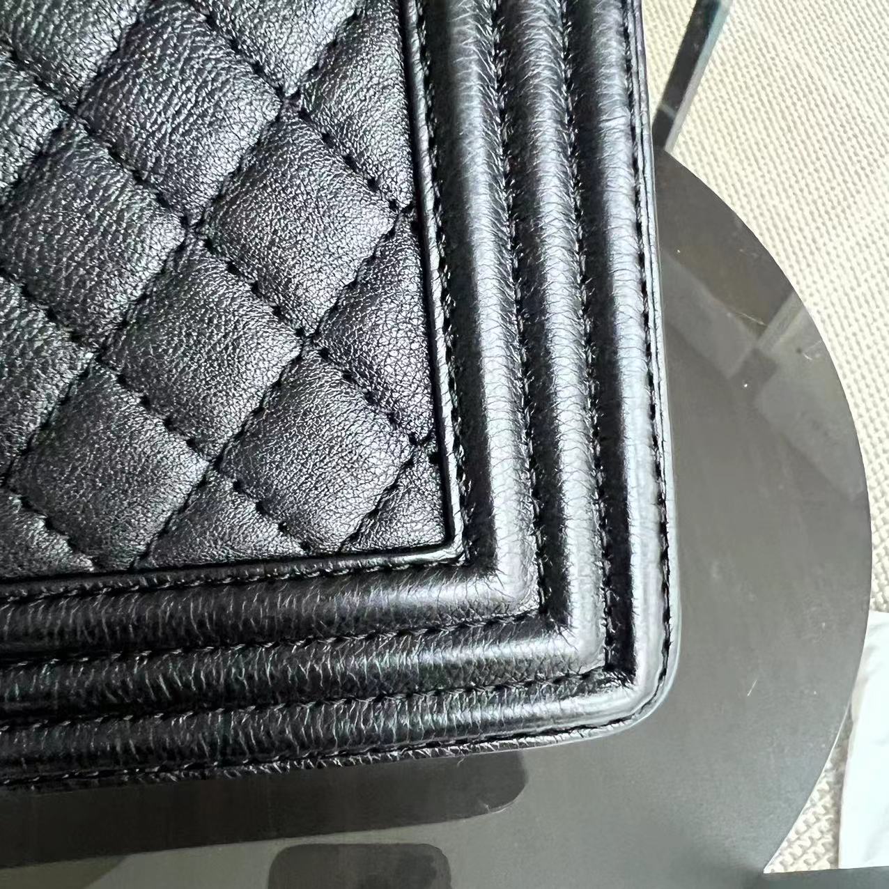 Calfskin Boy Old Medium 25CM Medium Quilted Black Ruthenium Silver Hardware Series 18