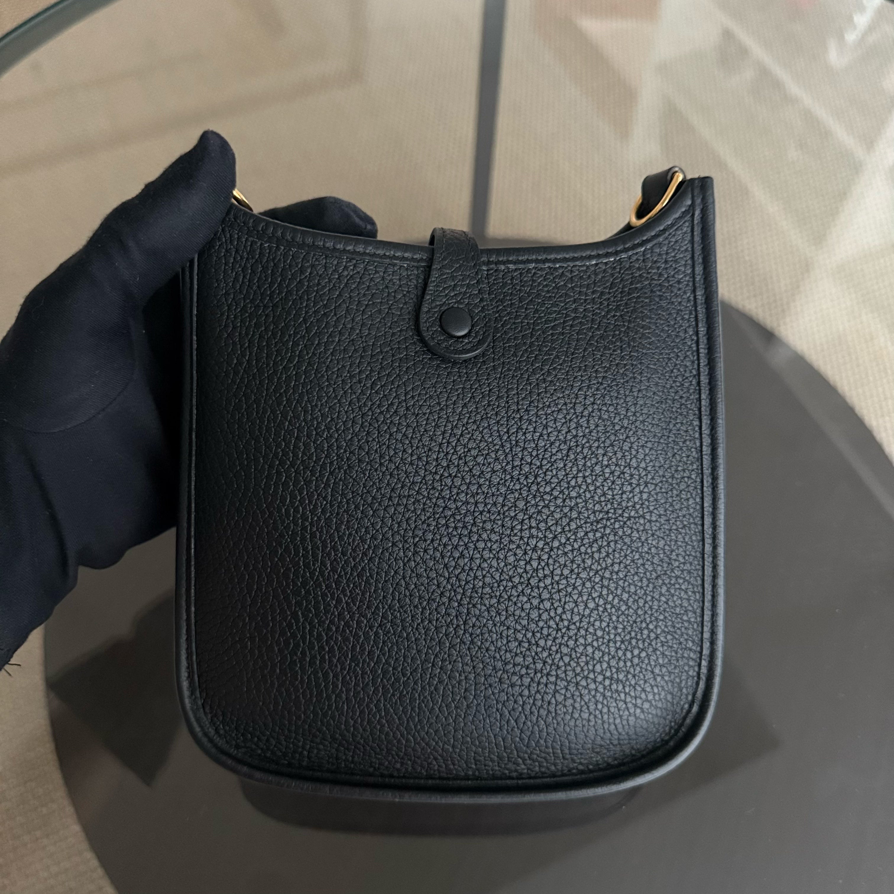 Hermes Evelyn Mini - Clemence Y Stamp Black Gold Hardware