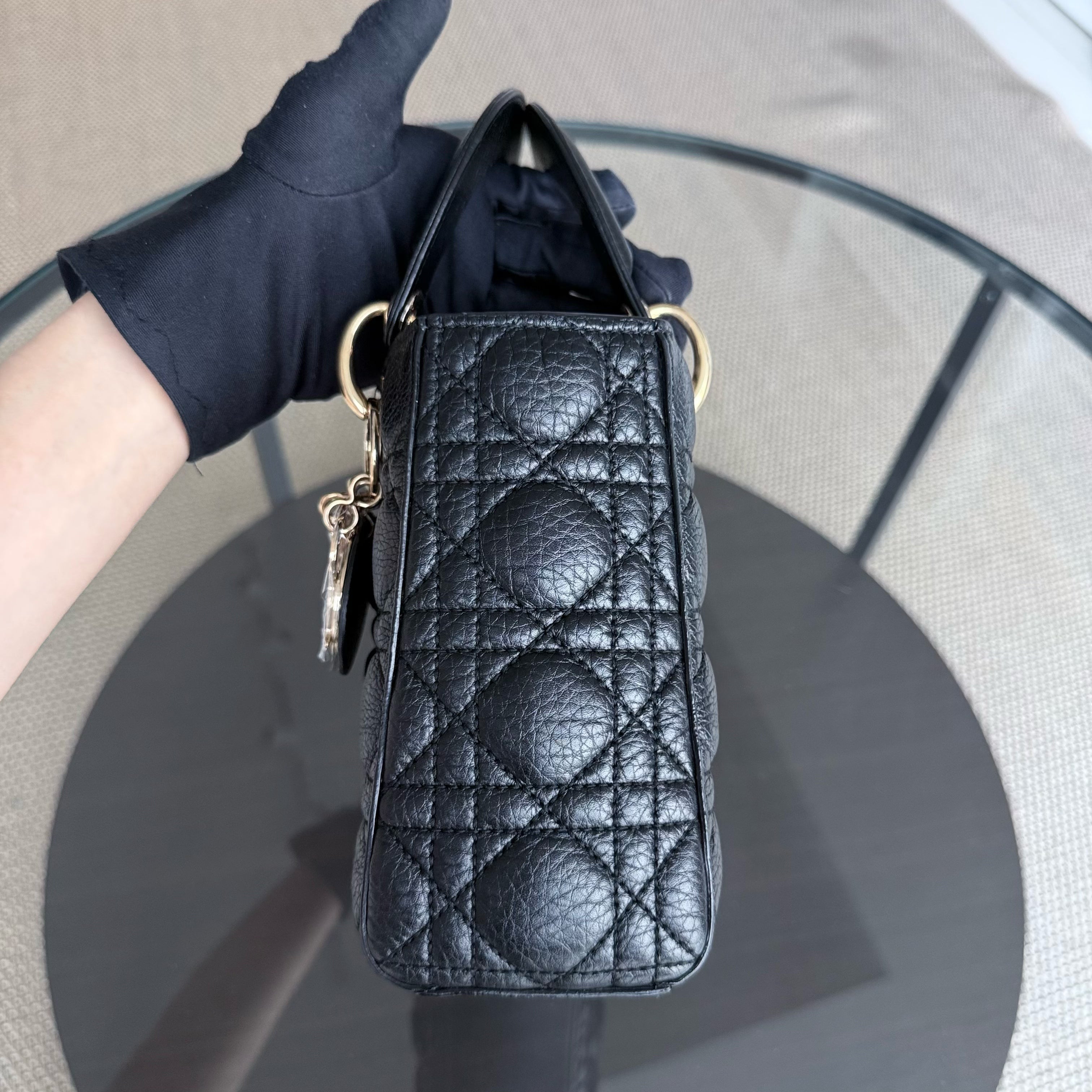 Dior Lady Small Flap - Grained Calfskin Caviar Cannage Black Gold Hardware