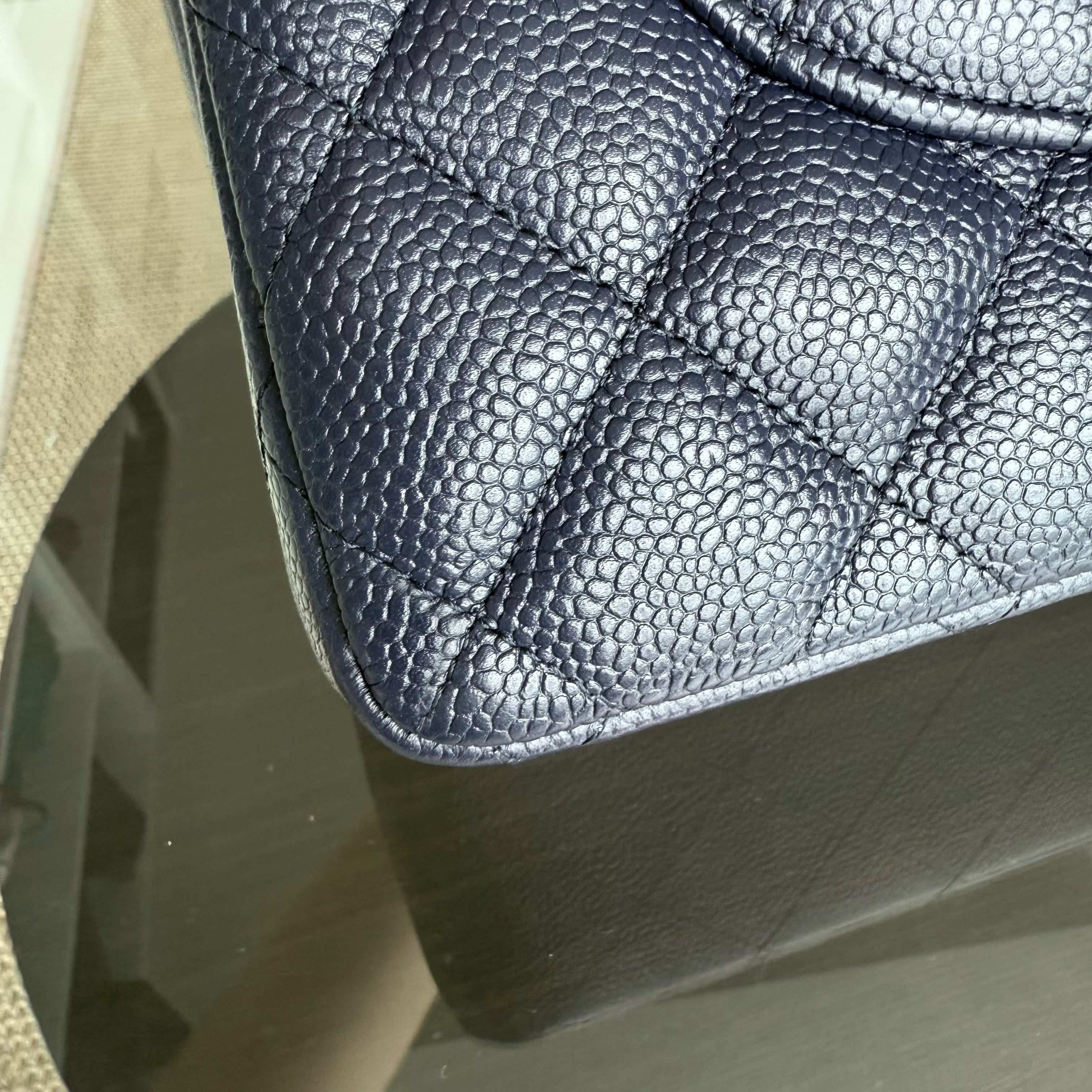 Chanel Classic Flap Jumbo - Caviar Double Flap 30CM Quilted Dark Blue Gold Hardware Series 21
