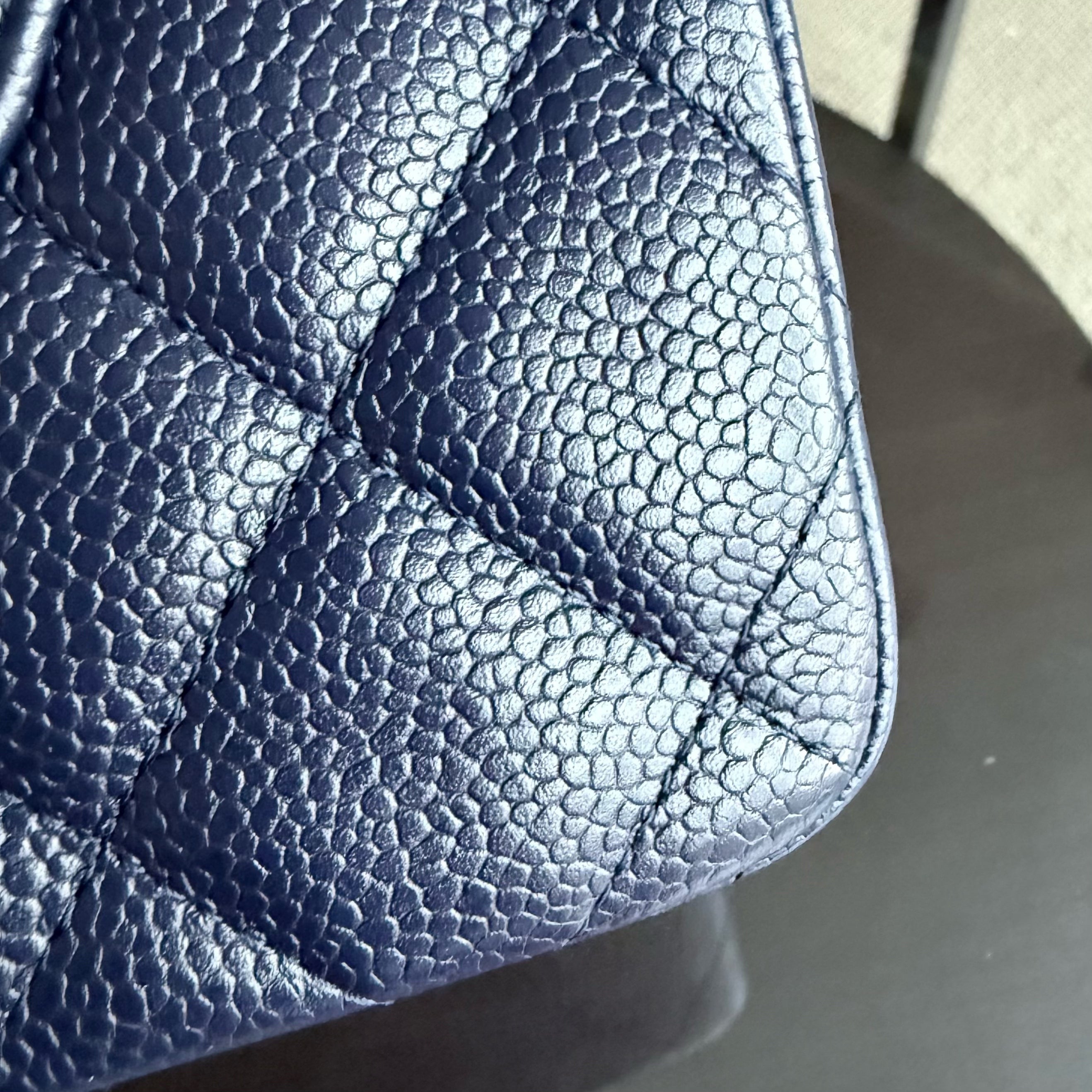 Chanel Classic Flap Jumbo - Caviar Double Flap 30CM Quilted Grained Calfskin Dark Blue Silver Hardware Series 19