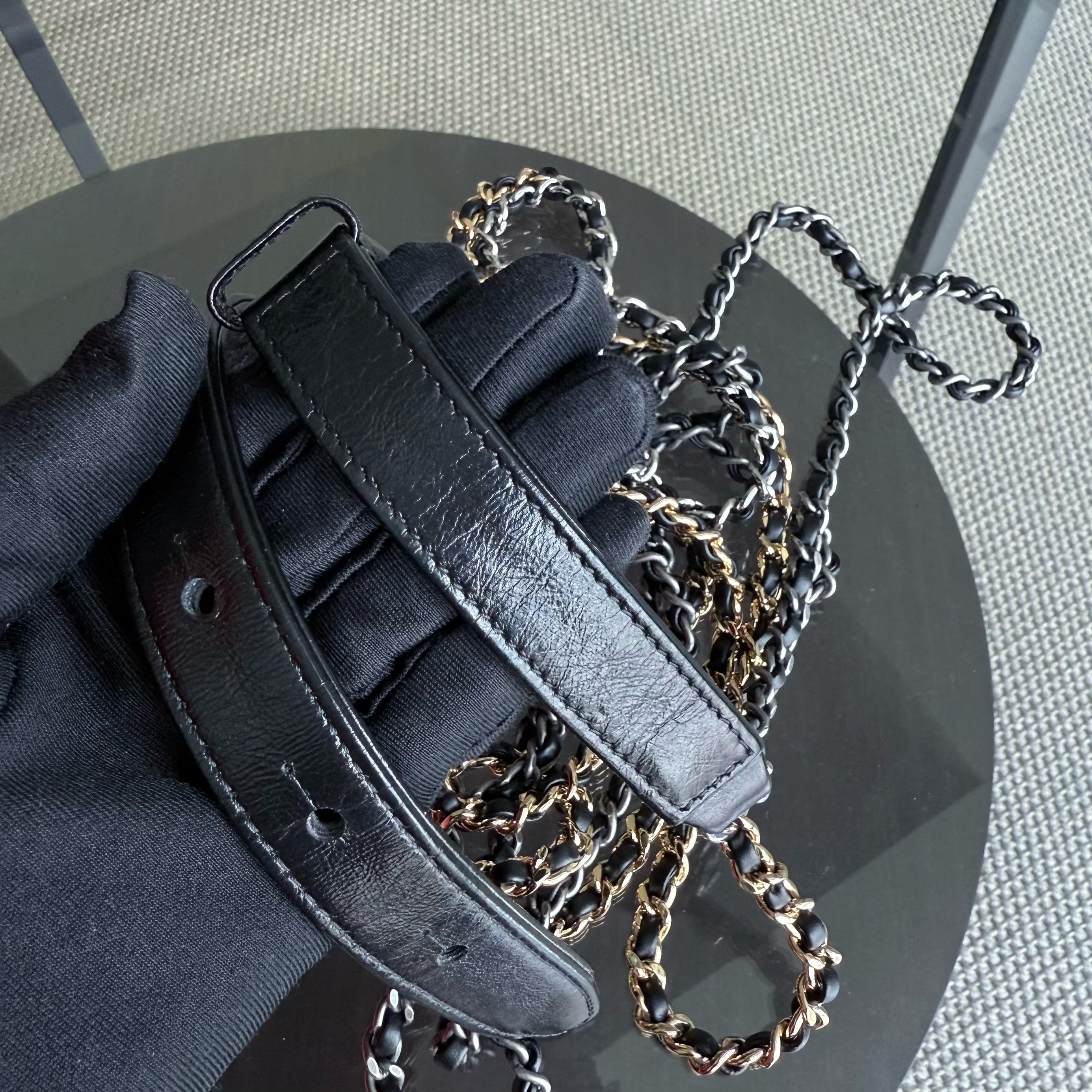 Chanel Gabrielle Medium - Quilted Calfskin Black Two-tone Gold Hardware Series 25