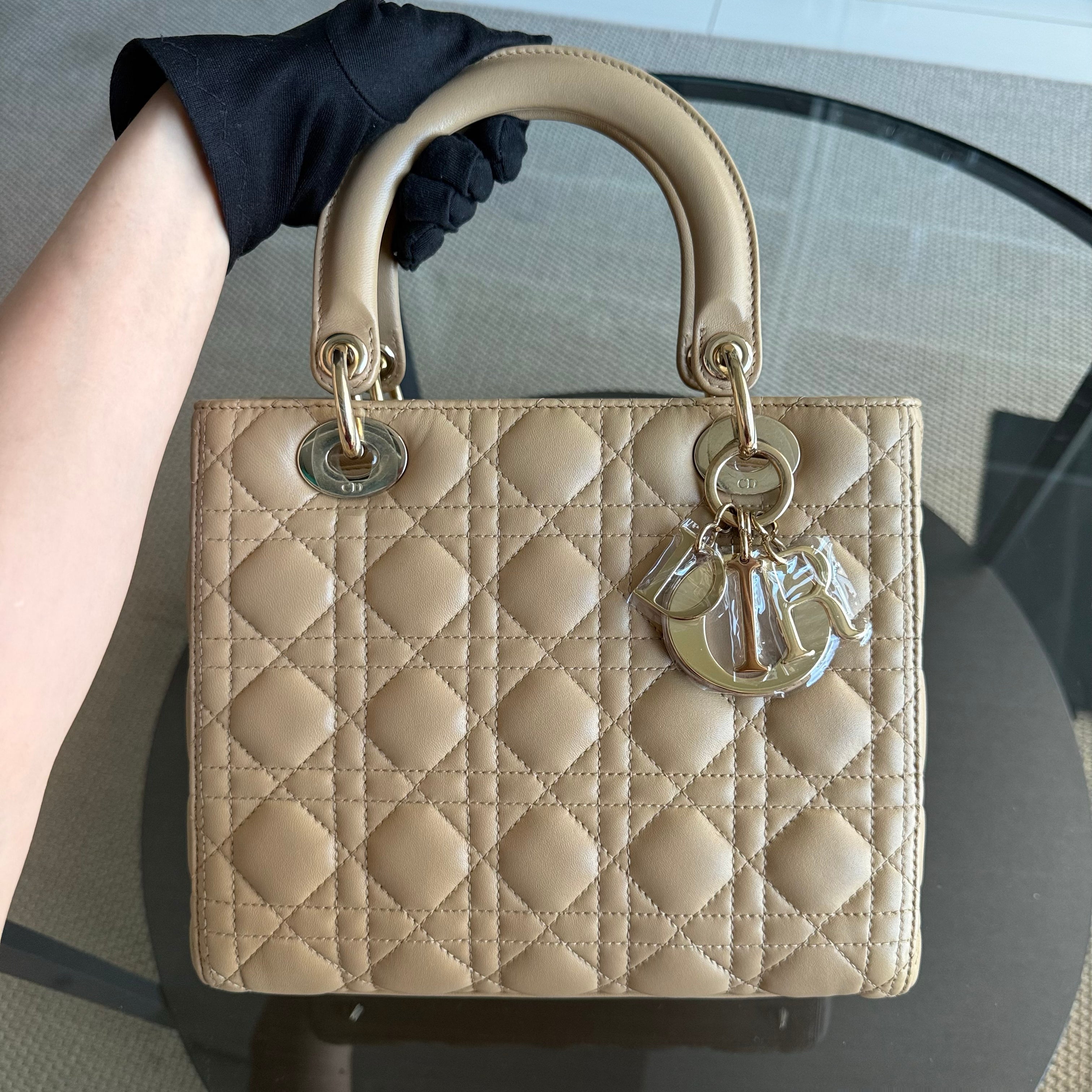 Dior Lady Medium - Cannage Lambskin Beige Gold Hardware