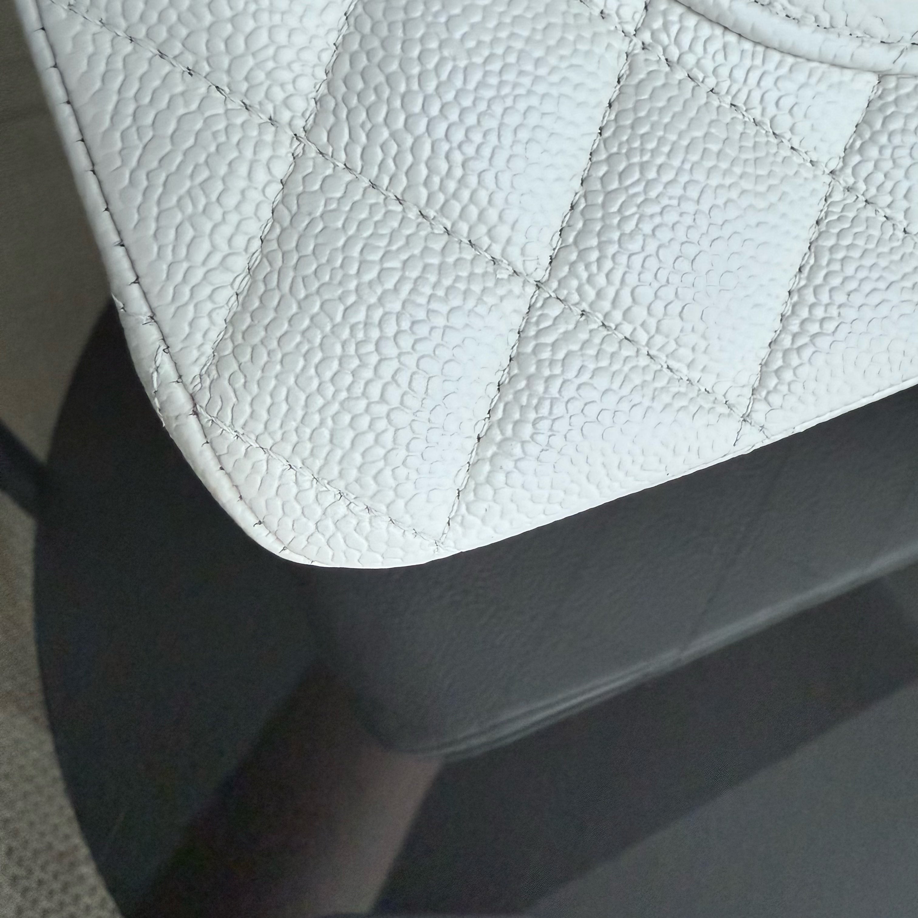 Chanel Classic Flap Medium - Caviar 25CM Quilted White Silver Hardware Series 30