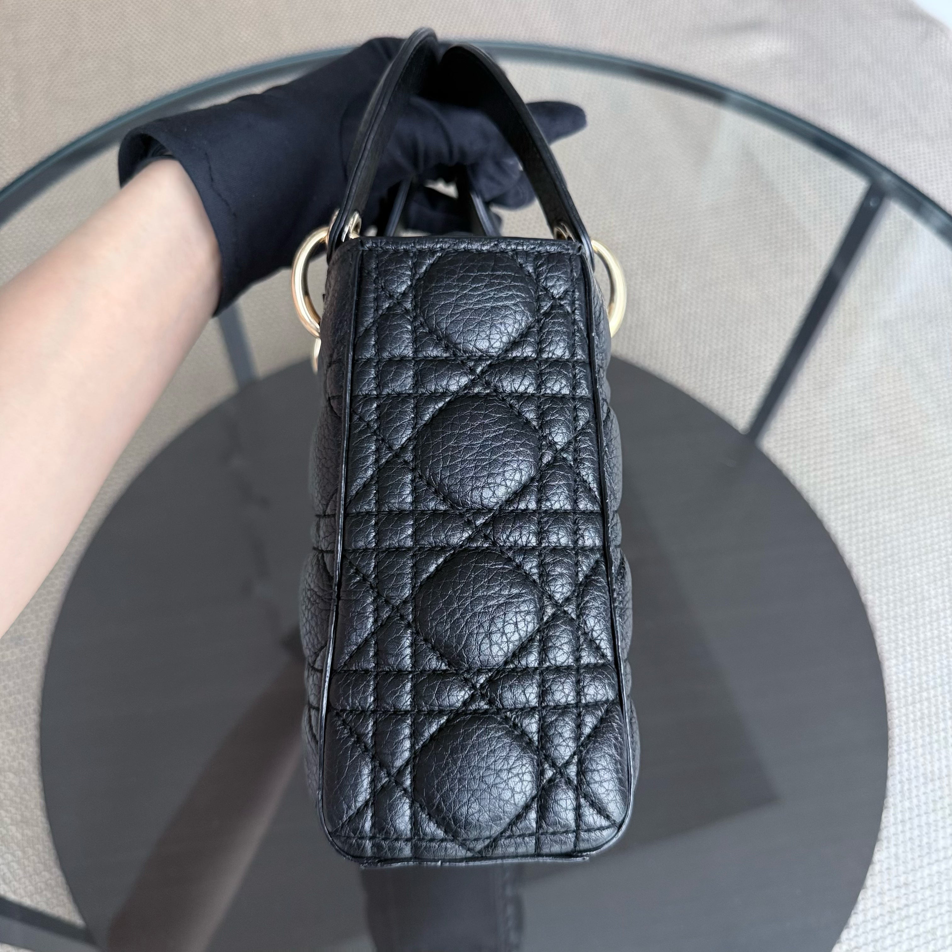 Dior Lady Small Flap - Grained Calfskin Caviar Cannage Black Gold Hardware