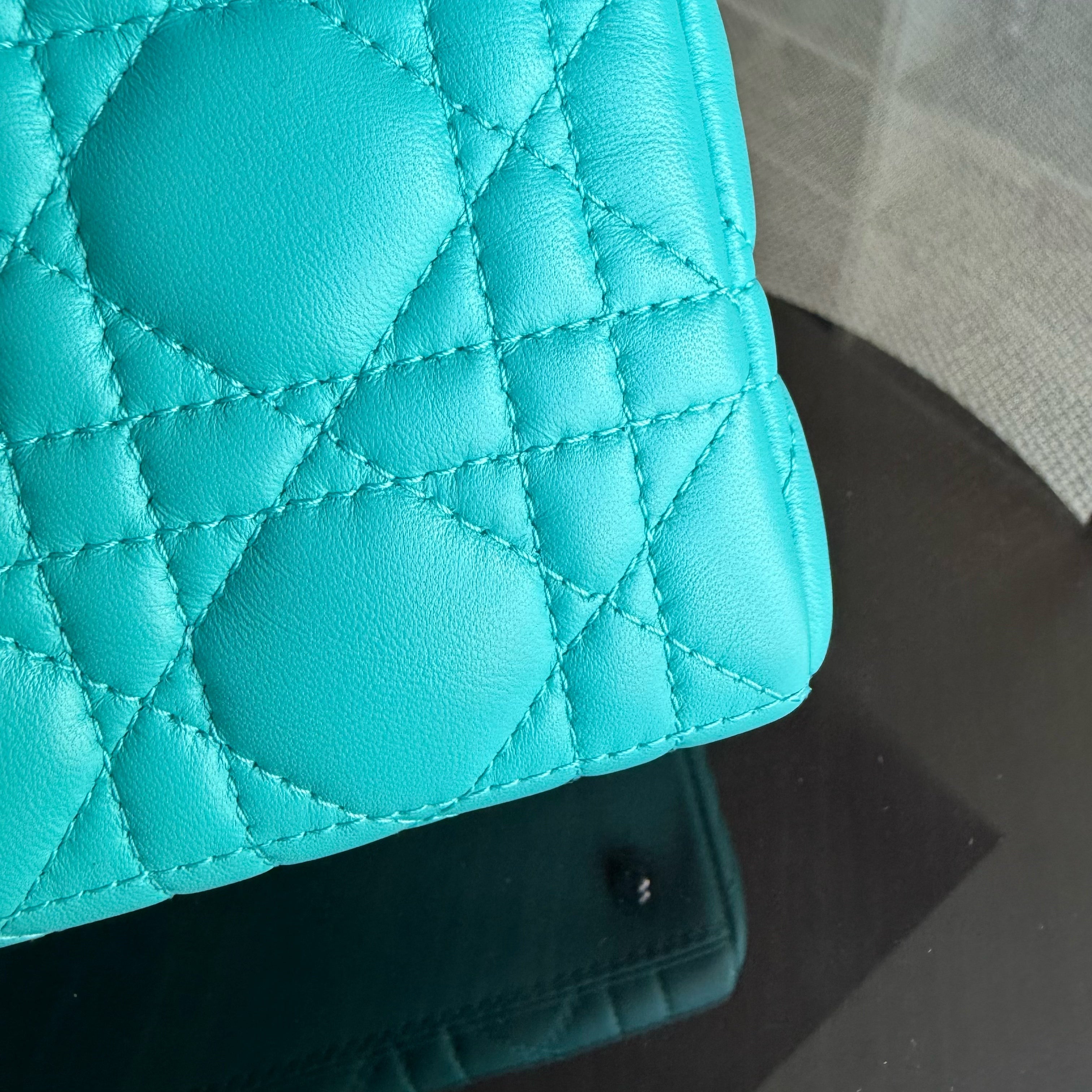 Dior Lady Medium - 25CM Cannage Lambskin Light Blue Silver Hardware