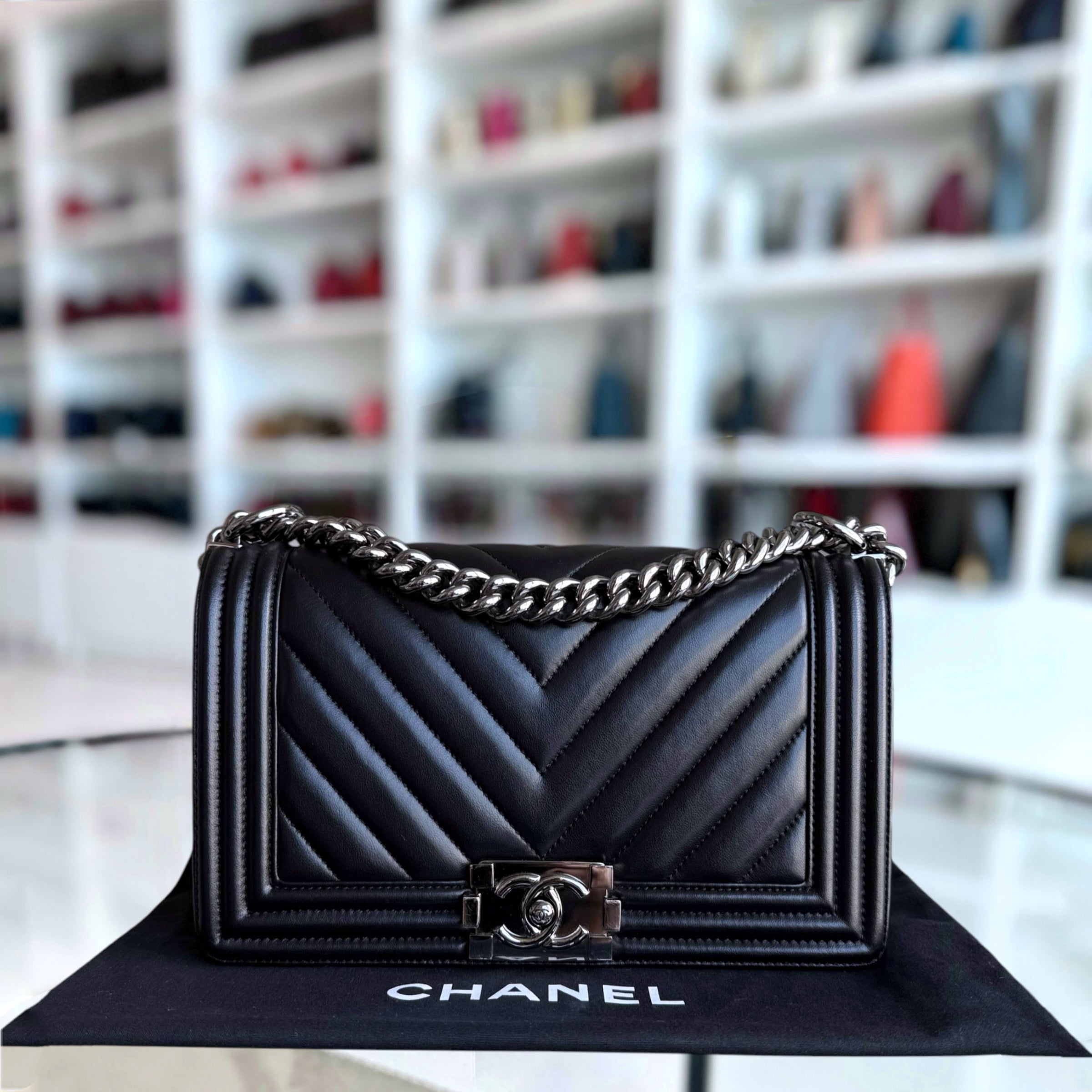 Chanel Boy Medium - 25CM Quilted Calfskin Black Dark Silver Hardware Series 25