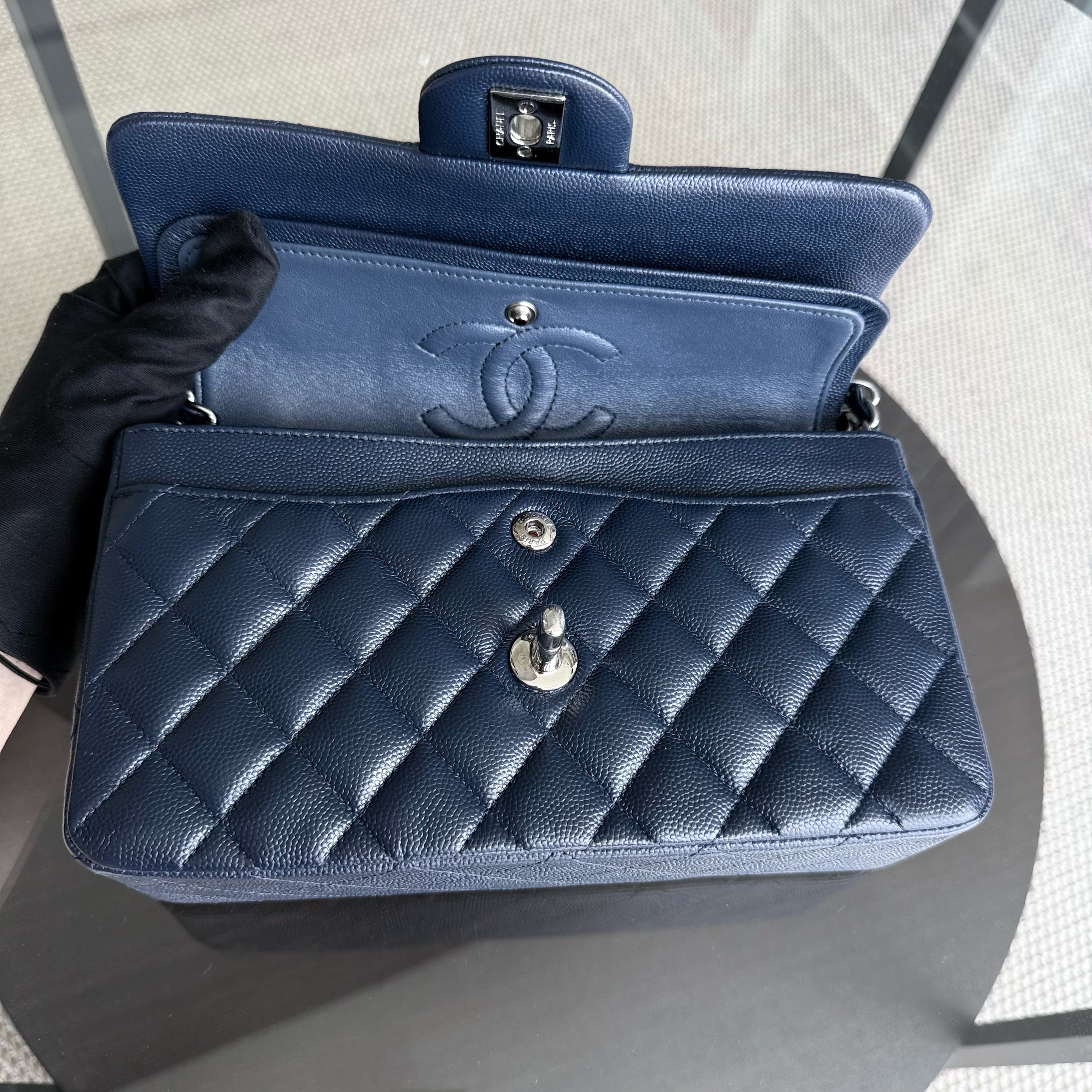 Chanel Classic Flap Small - Caviar 23CM Quilted Midnight Blue Silver Hardware Series 24