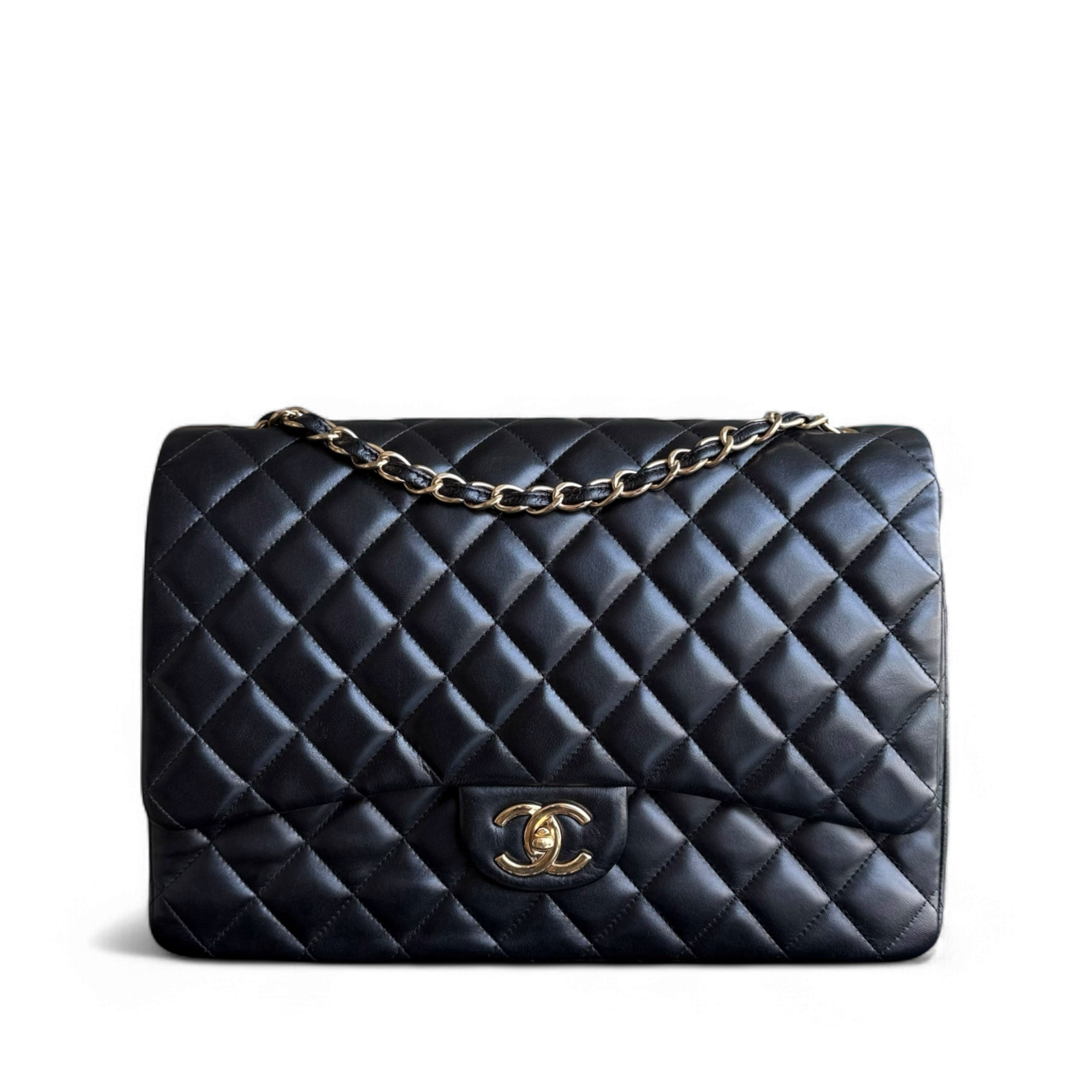 Chanel Classic Flap Maxi - Double Flap 33CM Quilted Lambskin Black Gold Hardware Series 15