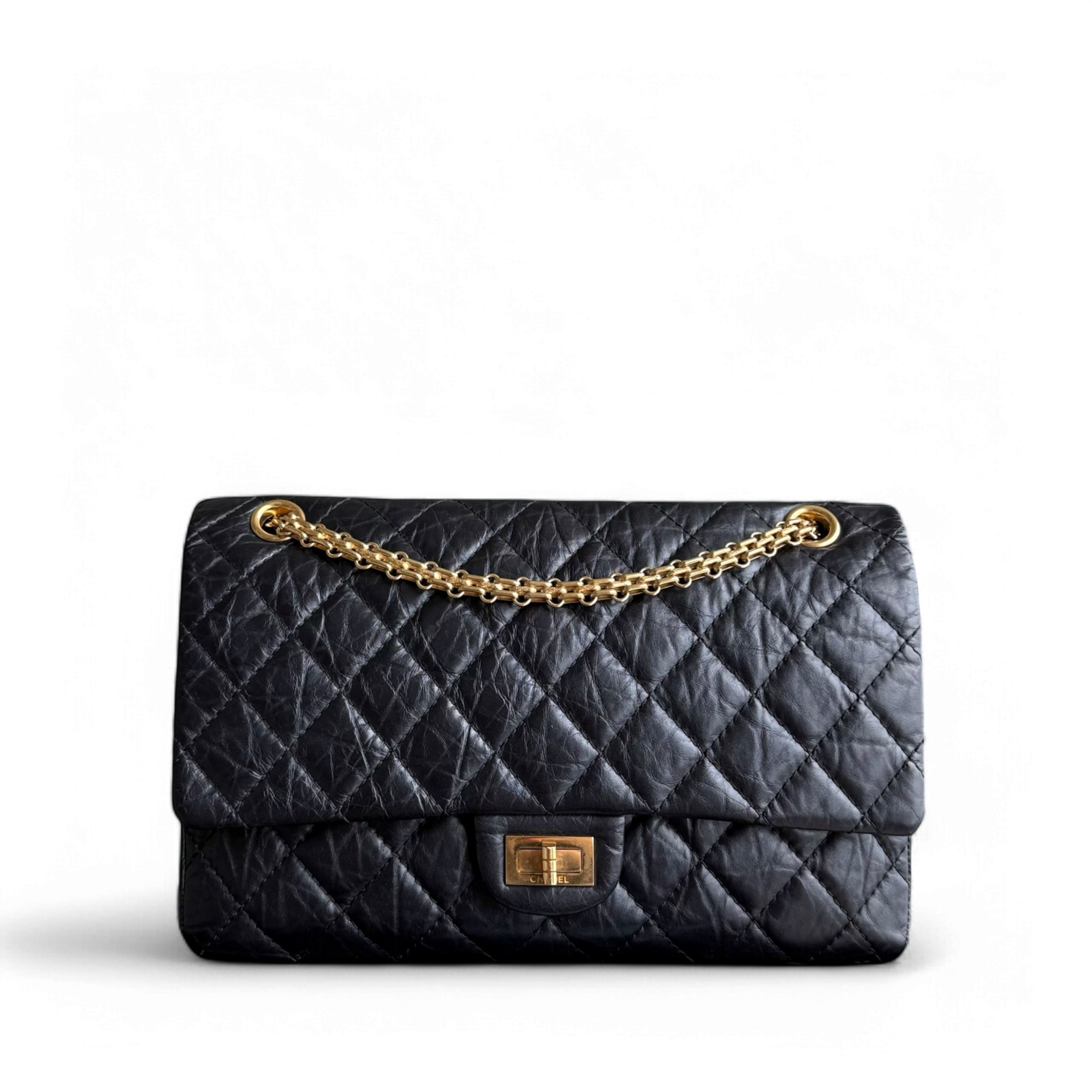 Chanel 2.55 Reissue 226 - 28CM Quilted Aged Calfskin Black Aged Gold Hardware Series 14