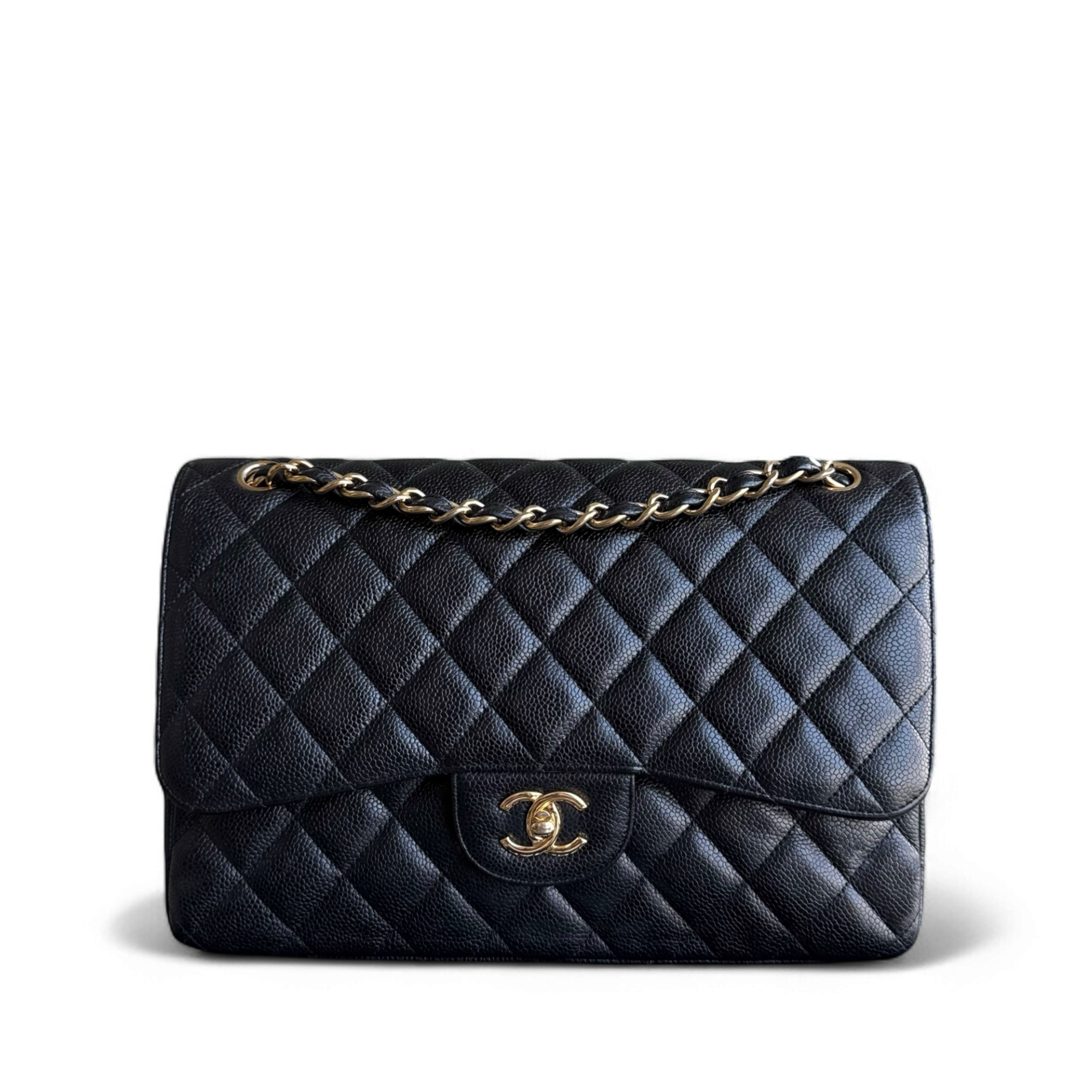 Chanel Classic Flap Jumbo - Caviar Double Flap 30CM Quilted Black Gold Hardware Series 15