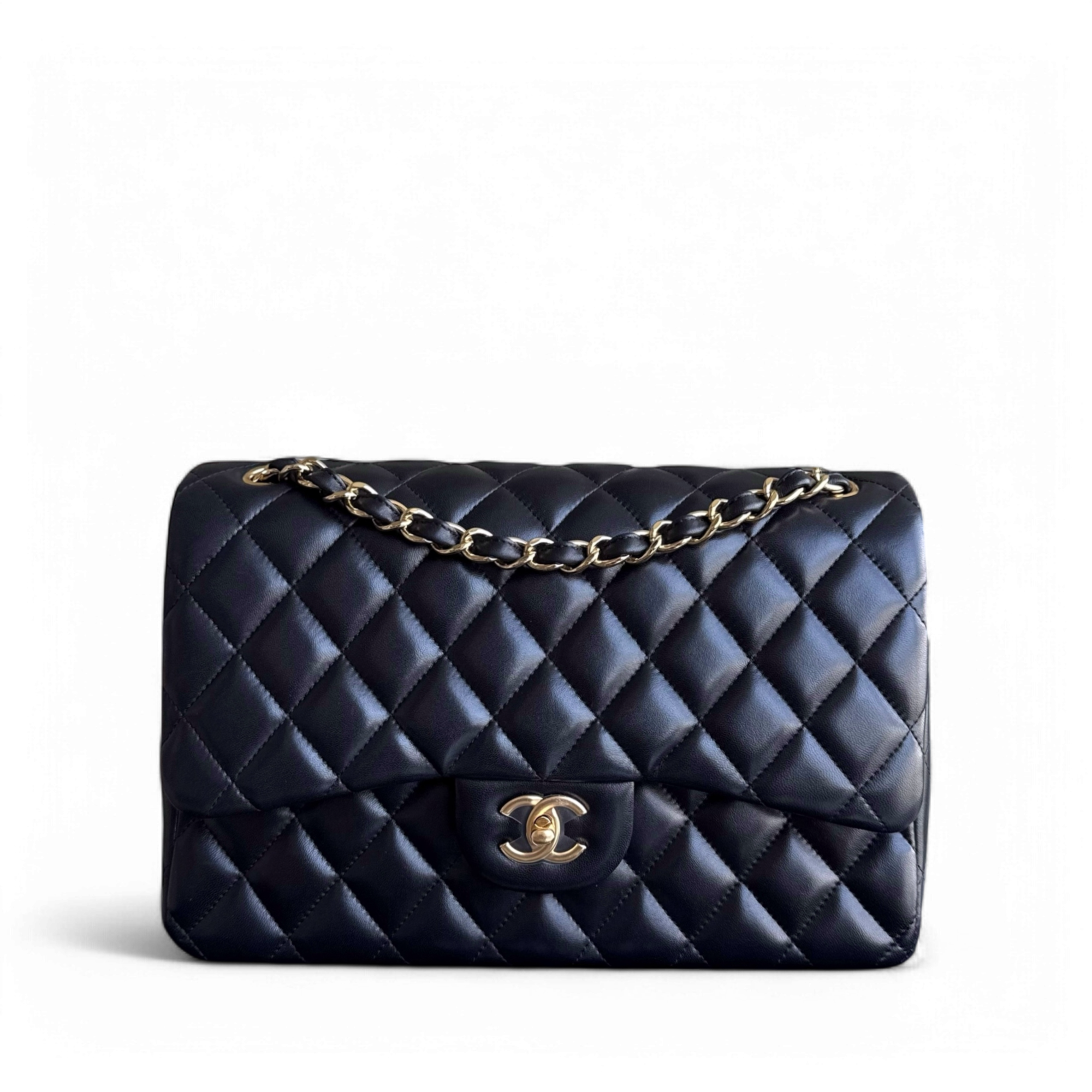 Chanel Classic Flap Jumbo - Double Flap 30CM Quilted Lambskin Black Gold Hardware Series 16