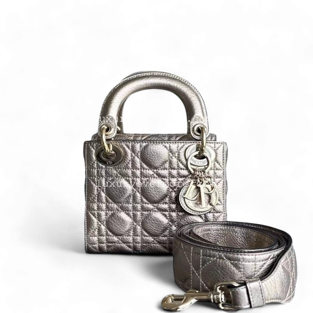 Dior Lady Mini - Cannage Calfskin Metallic Gold Golden Hardware