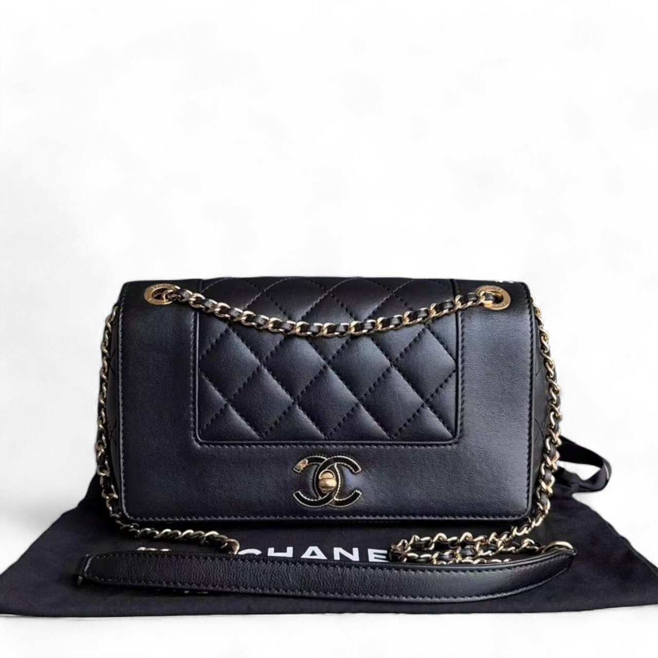 Chanel Mademoiselle Flap Bag - Small 23CM Quilted Lambskin Black Golden Hardware