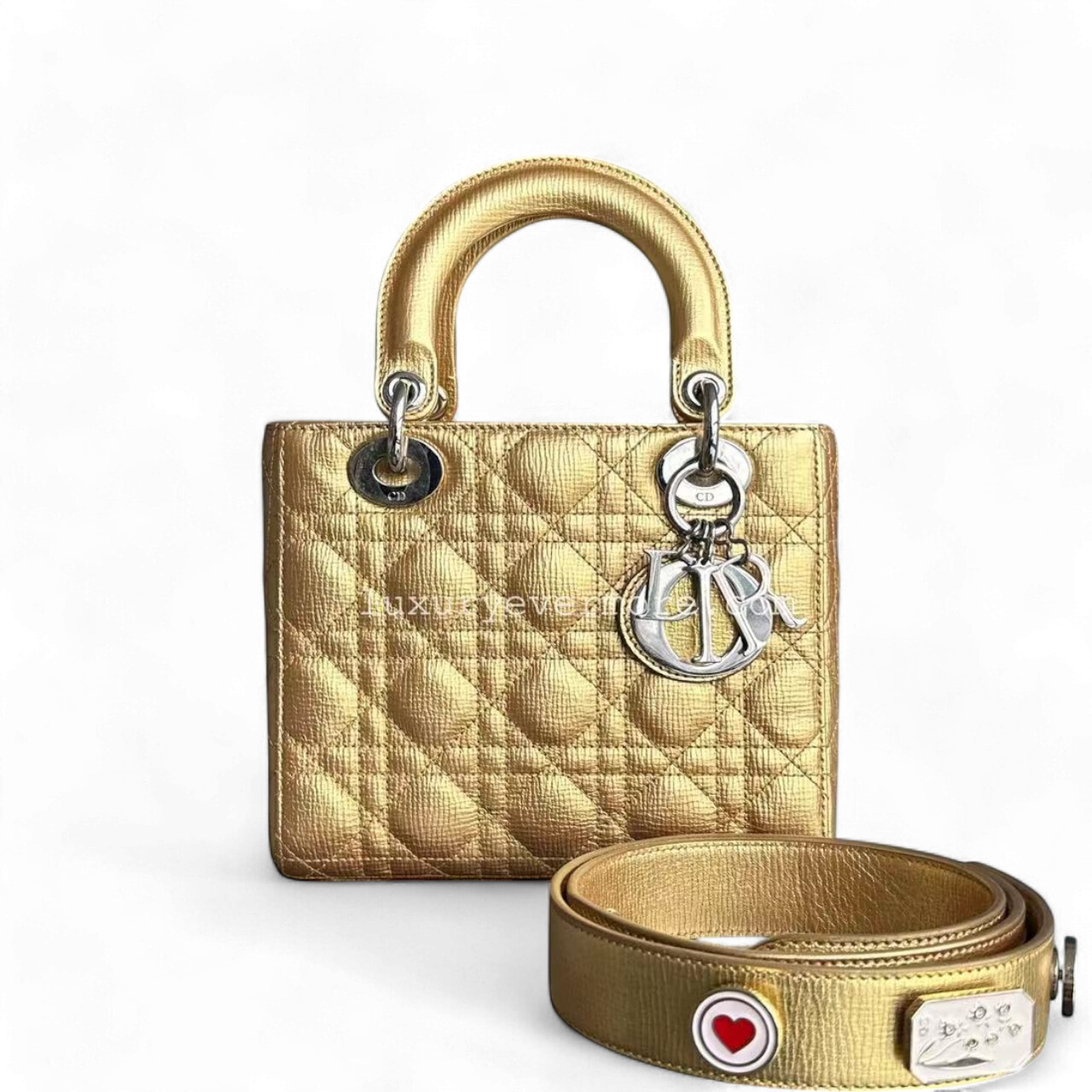 Dior Lady Small - Metallic Gold Cannage Calfskin Silver Hardware