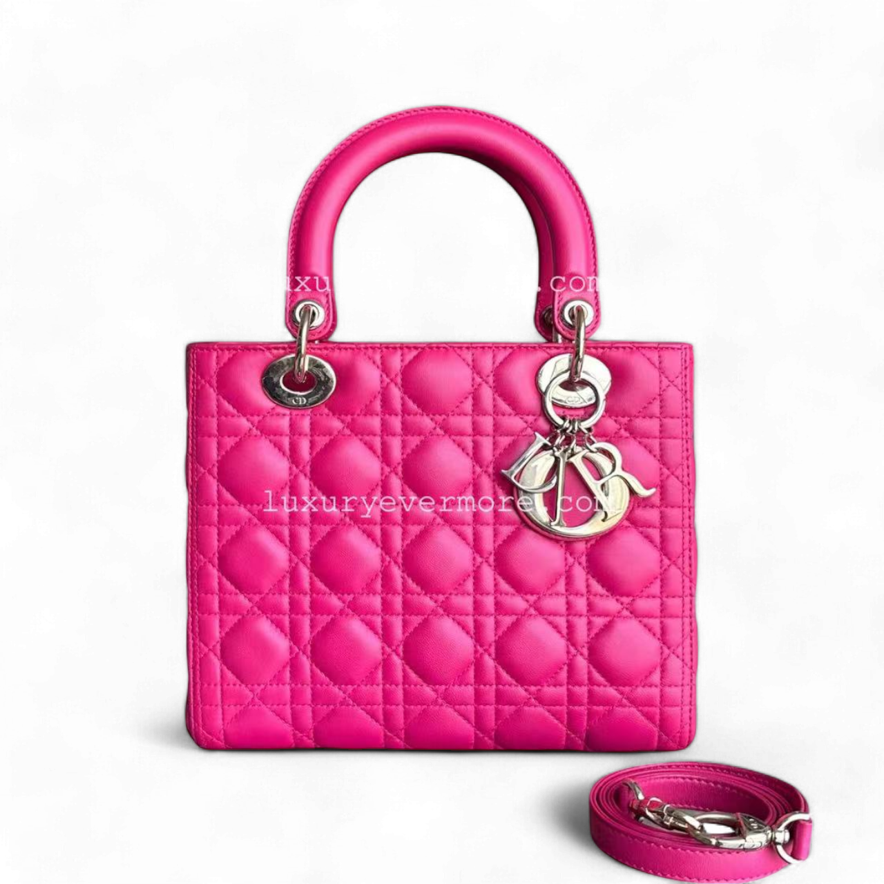 Dior Lady Medium - Cannage Lambskin Hot Pink Golden Hardware