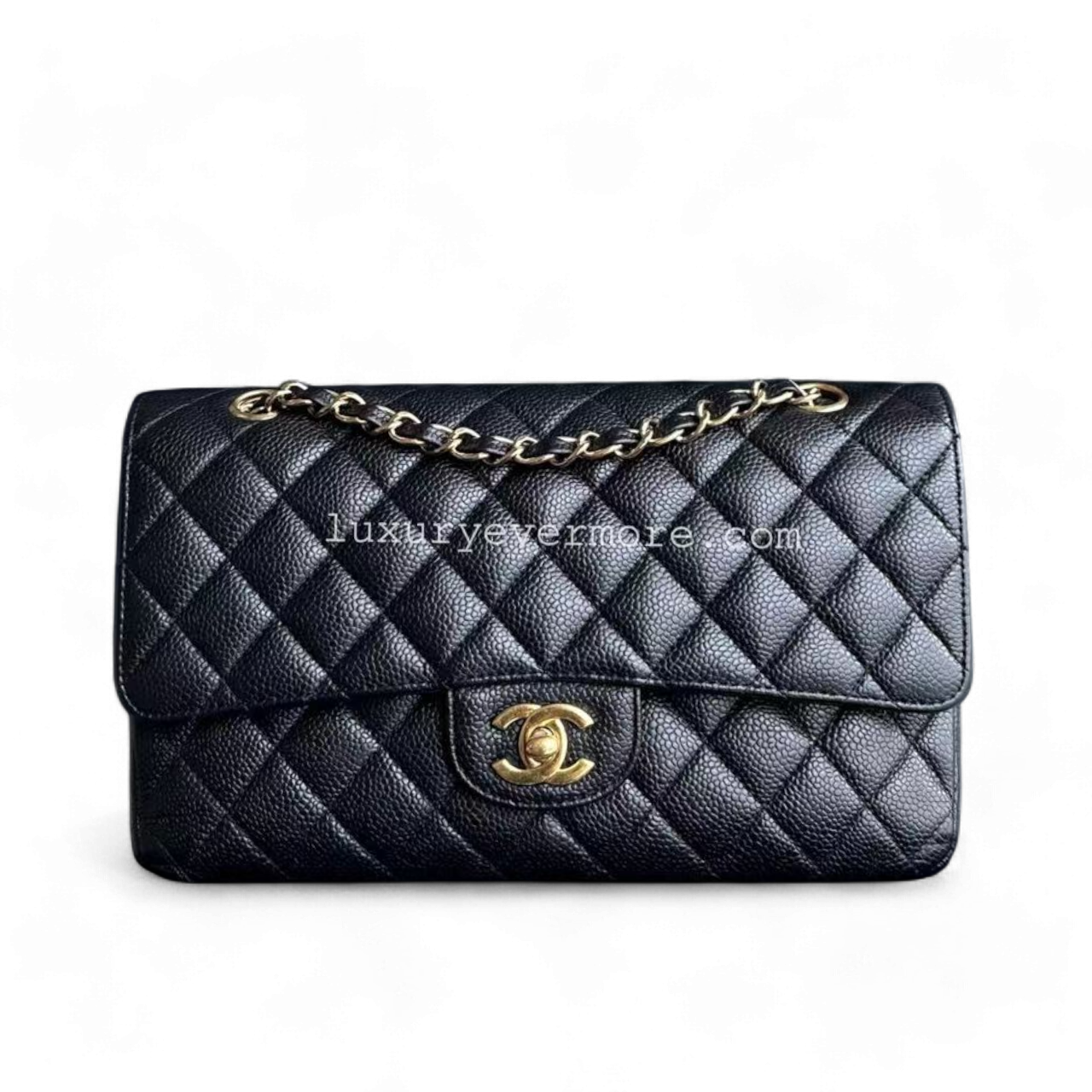 Caviar Medium Classic Flap Double Flap Quilted Black Golden Hardware Series 13