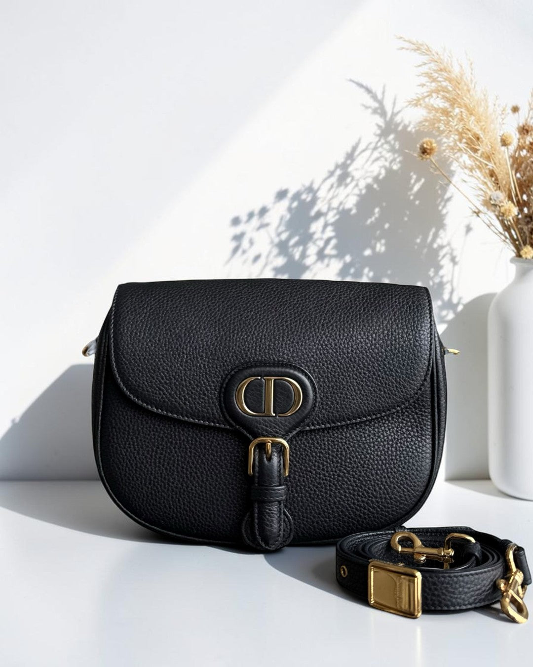 Dior Bobby Medium - Grained Calfskin Black Gold Hardware